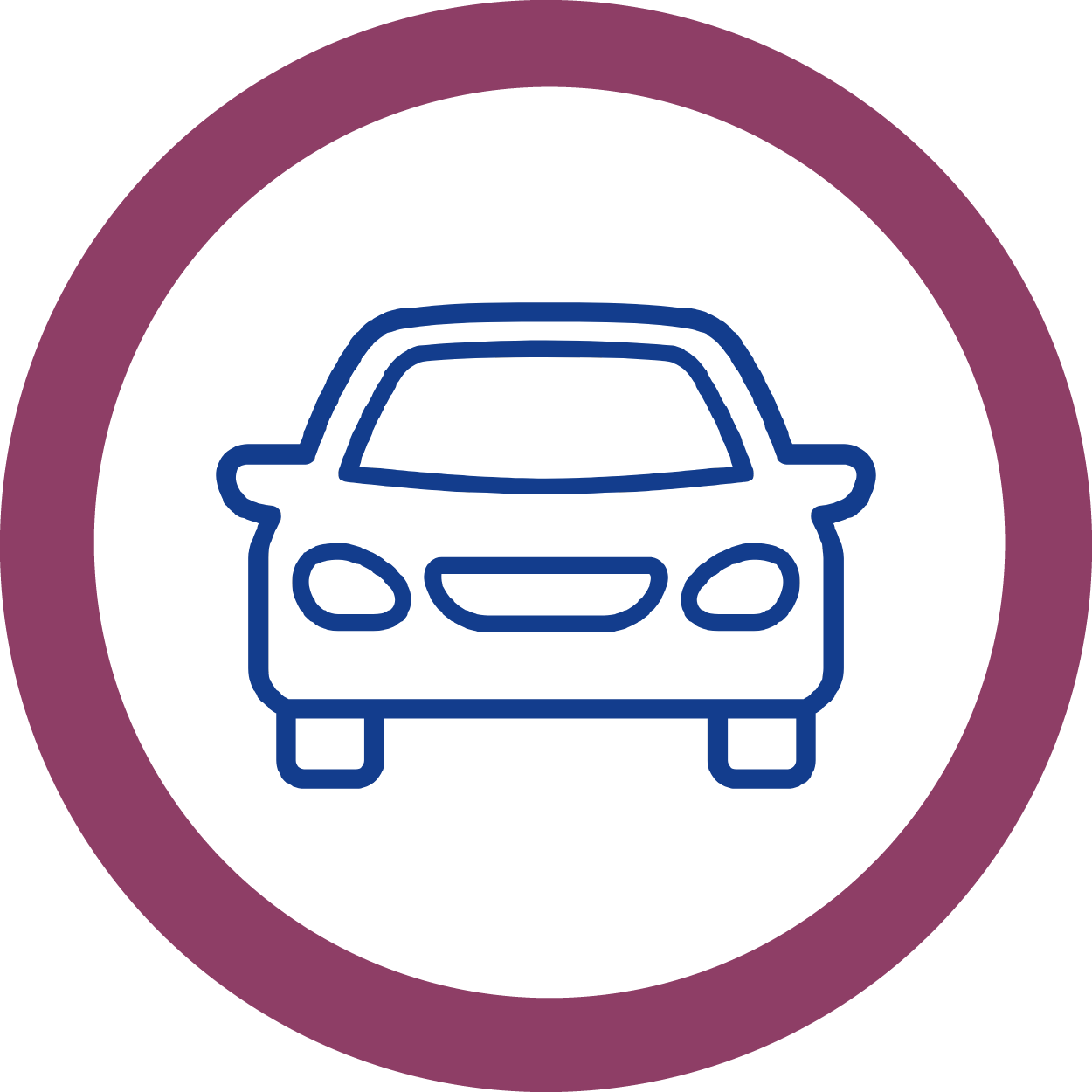 Icon of a car within a purple-bordered circle.