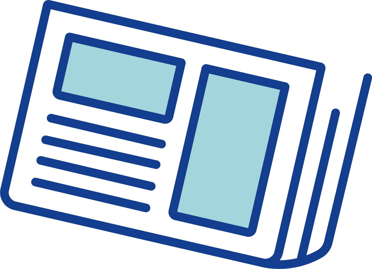 Vector illustration of a folded brochure with two rectangular images and lines of text.