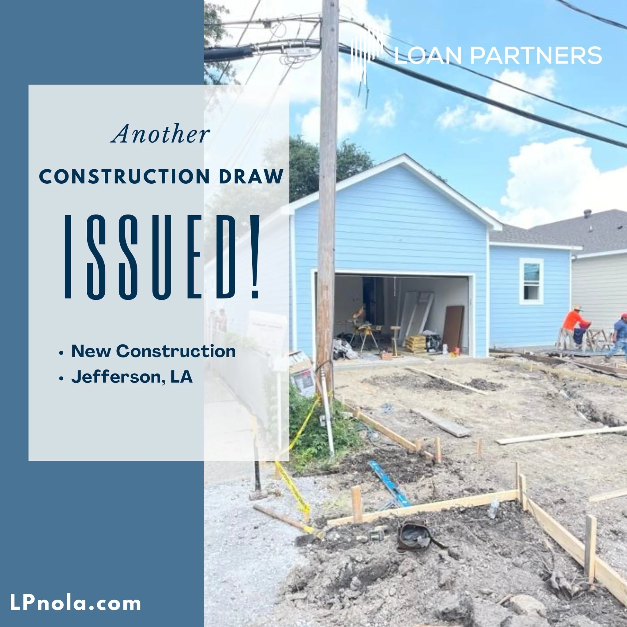 🚧 Another milestone unlocked!
We just issued a construction draw for this new build in Jefferson, LA 🏗️✨

Every draw brings our clients one step closer to completing their vision&mdash;and we love being part of the process! 💡

👉 Learn more at LPn