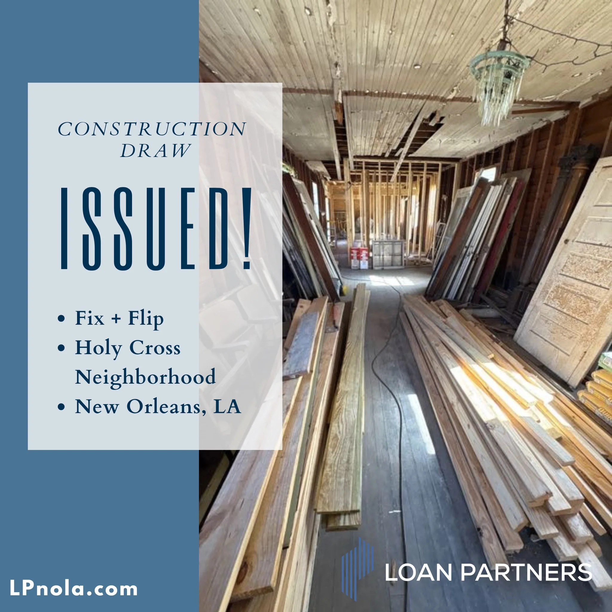 Holy Cross project: funded and moving forward!

Construction draw issued for this Fix + Flip &mdash; progress in motion in New Orleans.

#LoanPartners #FixAndFlip #NOLAProjects #RealEstate