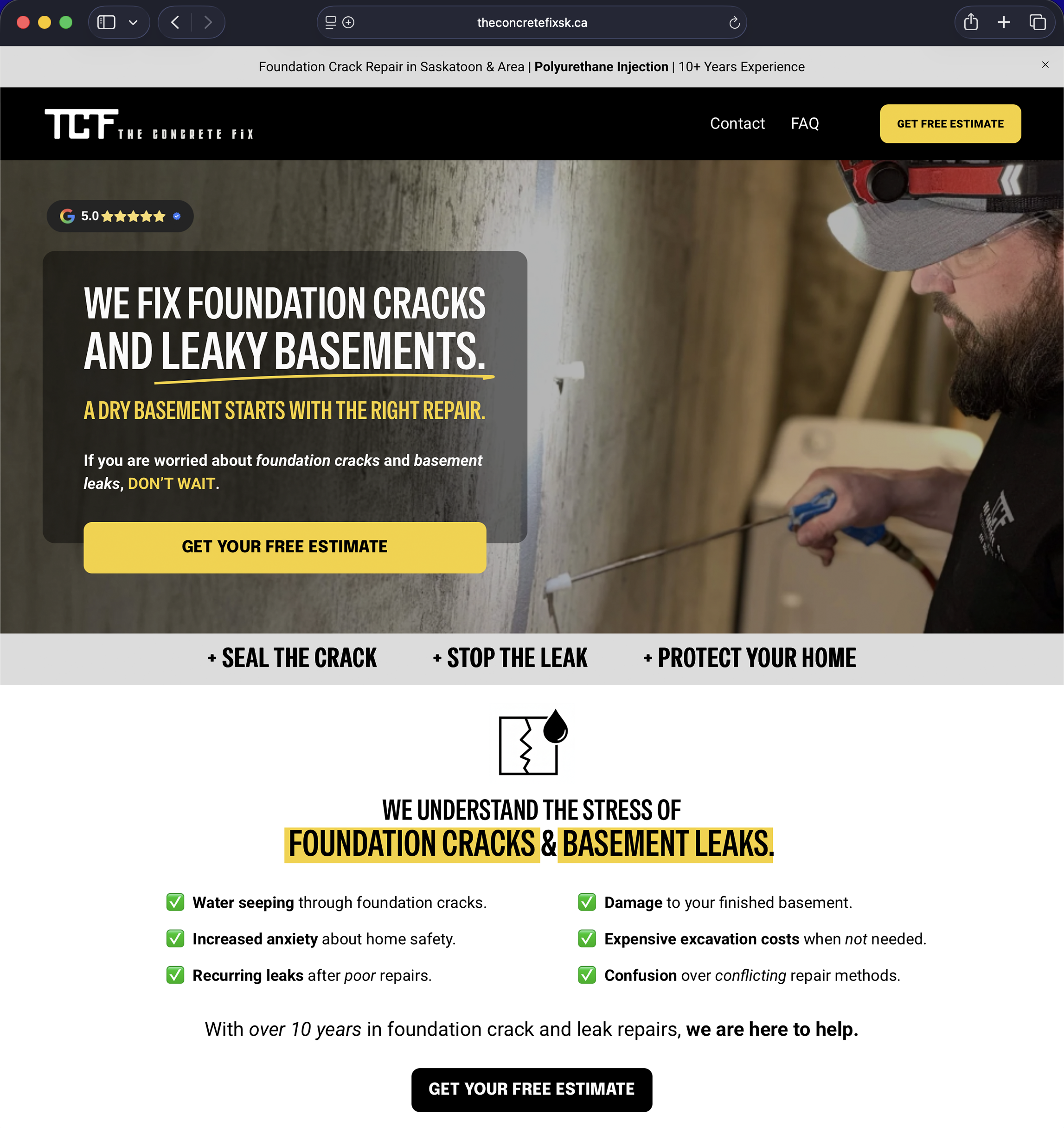 The Concrete Fix new website screenshot
After screenshot of The Concrete Fix website redesign by Corwin Matthews Consulting showing clear headline calls to action and professional layout for foundation crack repair in Saskatoon