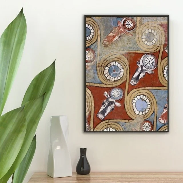 Ancient Tapestry Cow Metal Framed Poster