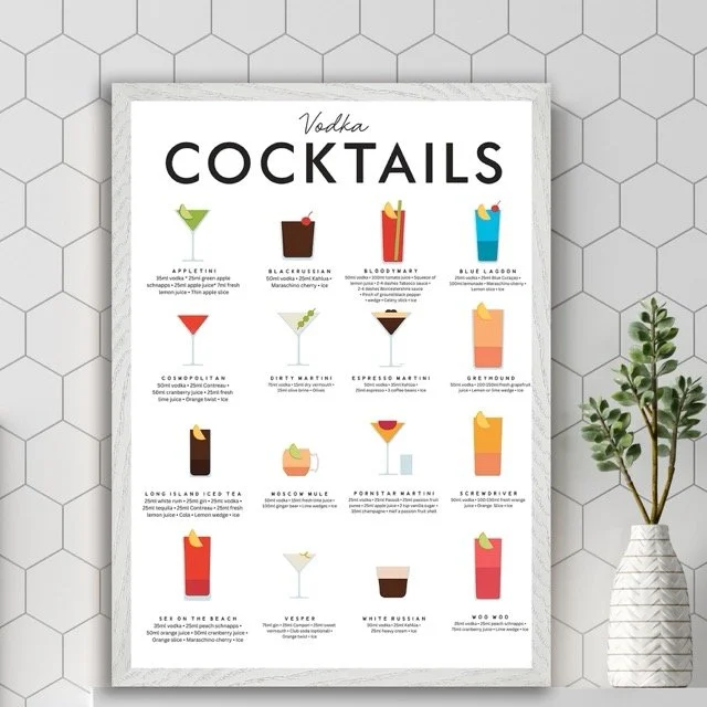 Vodka Cocktail Print ,Premium Wooden Framed Poster  A2 (42 x 59.4  cm)