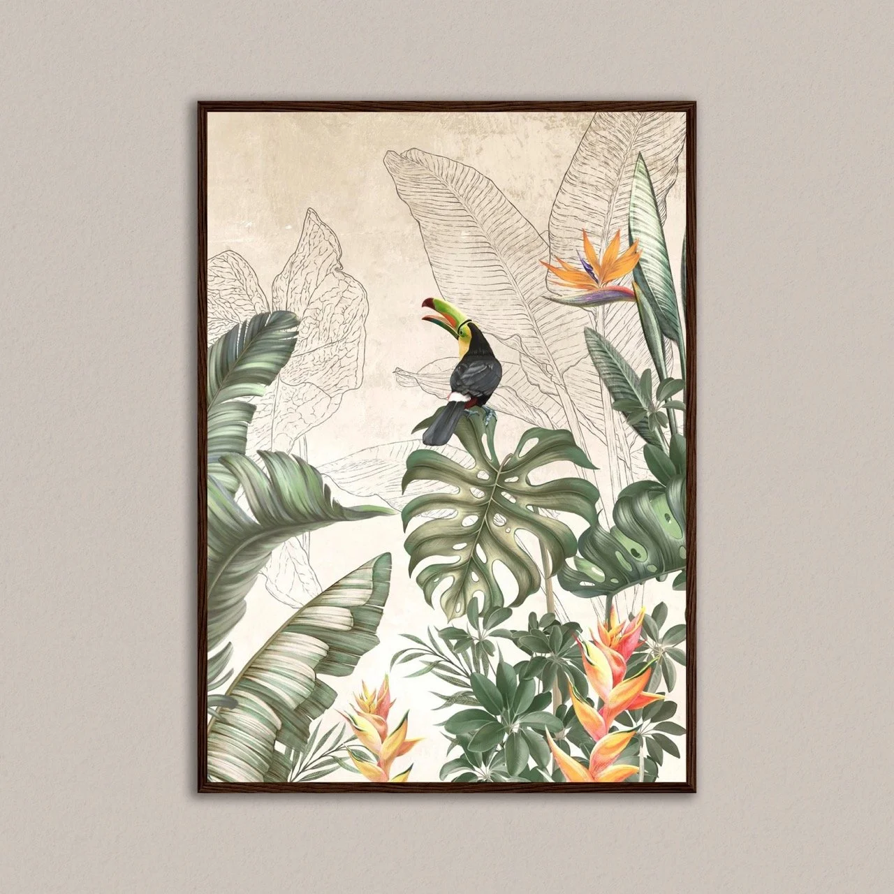 Tropical Cana Foliage Wooden Framed Poster