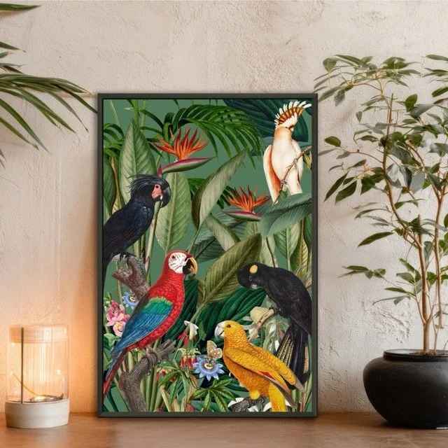 Parrot Gathering Metal Framed Poster