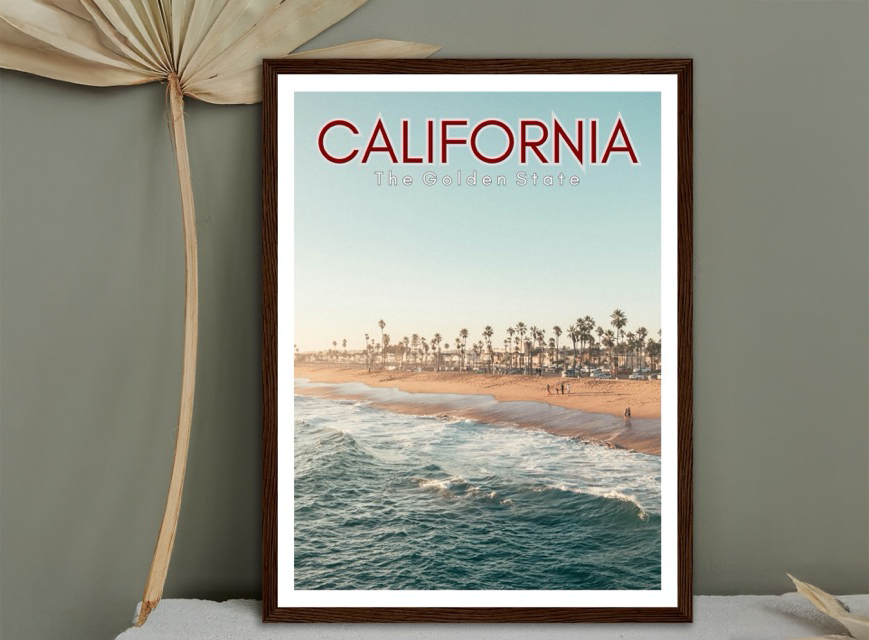California wood framed poster print on premium matte paper,