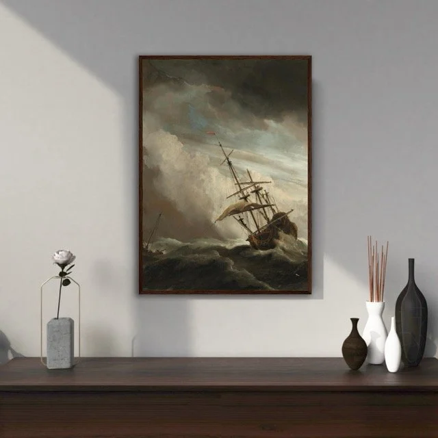 Galleon Storm Wooden Framed Poster
