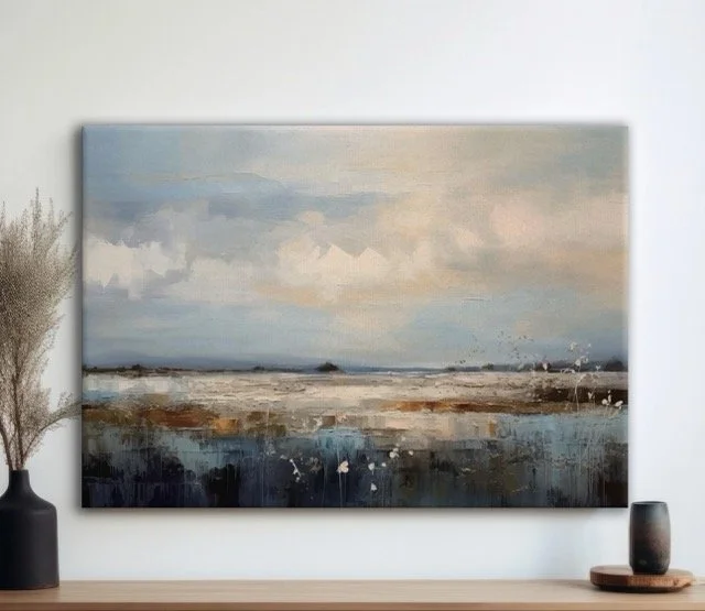 Canvas Art featuring wetlands and the icy vibes in the distance—a stunning blend of earthy warmth and cool textures.