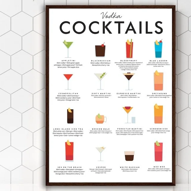 Vodka Cocktails Dark Wooden Framed Poster A2 (42 x 59.4  cm)