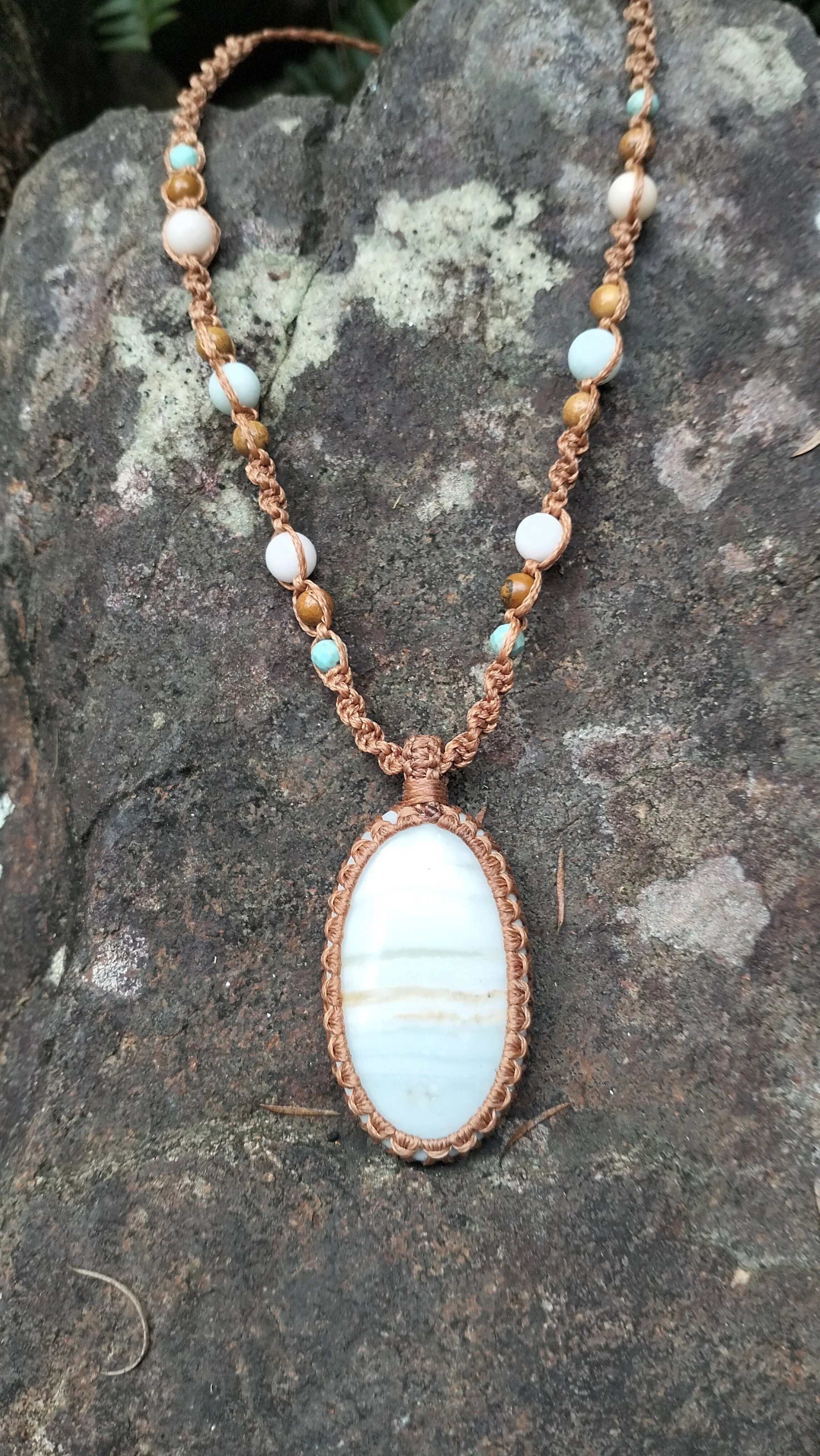 Blue Line Opal Macrame Necklace