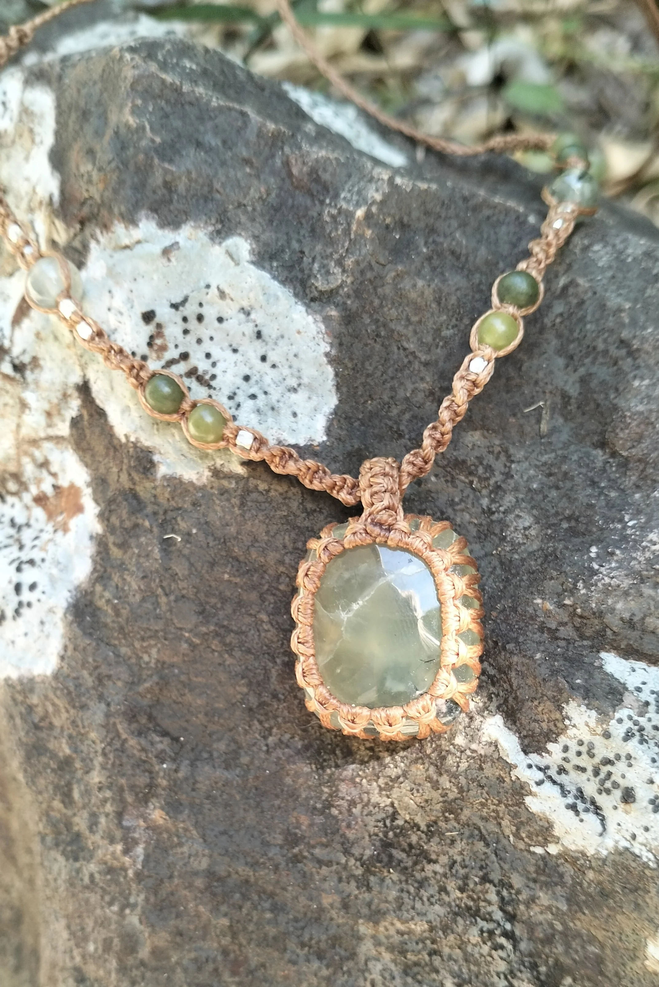Prehnite Gemstone Necklace with Fine Silver