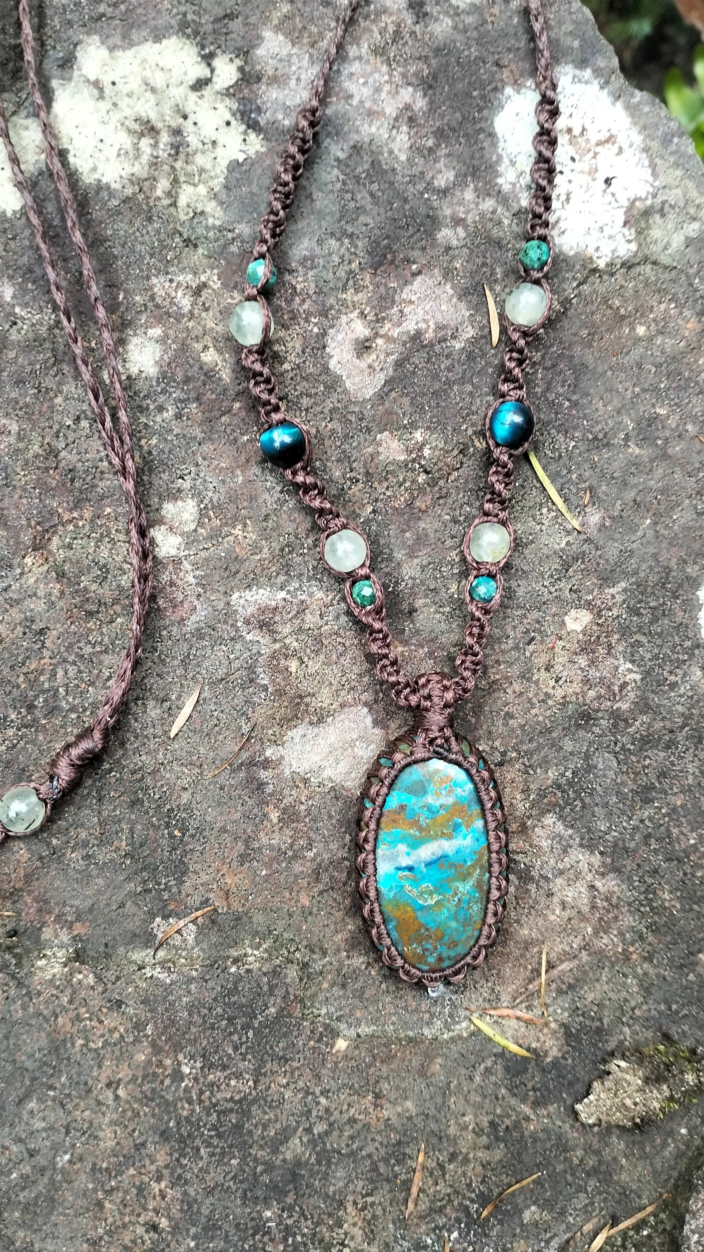Deep Blue Chrysocolla Necklace, with Prehnite & Blue Tiger Eye