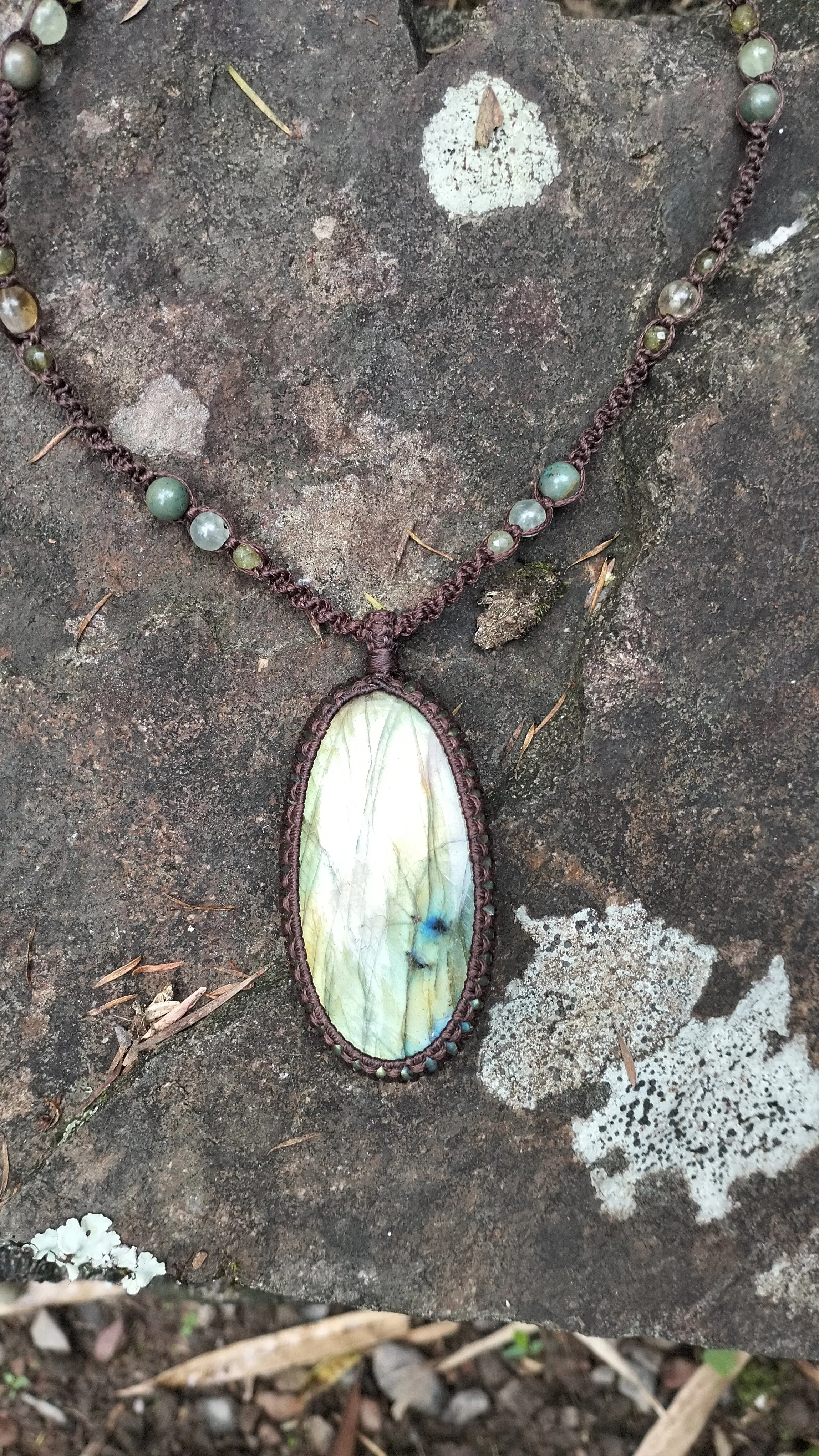 Stunning Labradorite Blue Copper Flash Macrame Necklace
