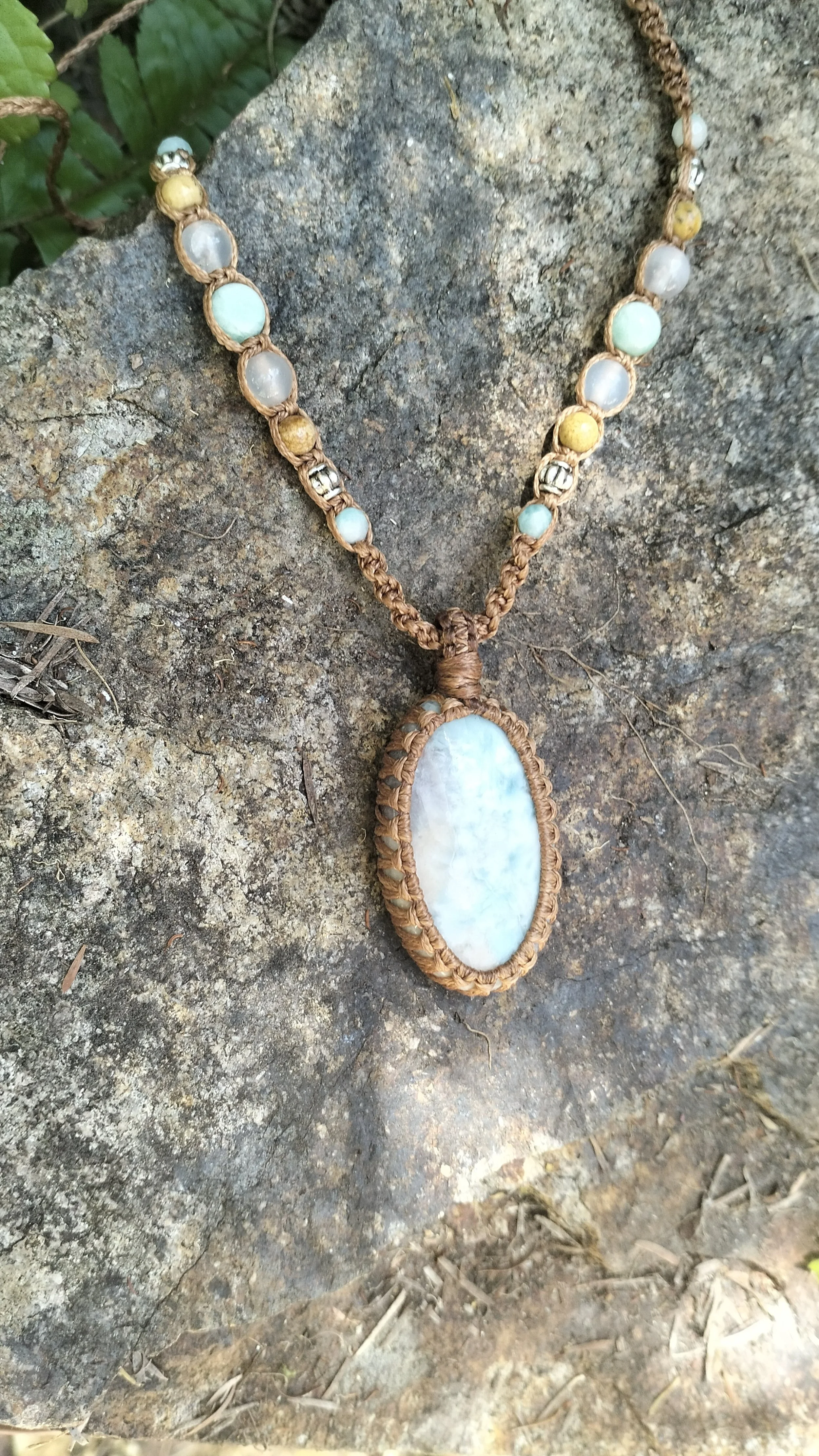 Larimar Necklace with Amazonite, Agate & Picture Jasper
