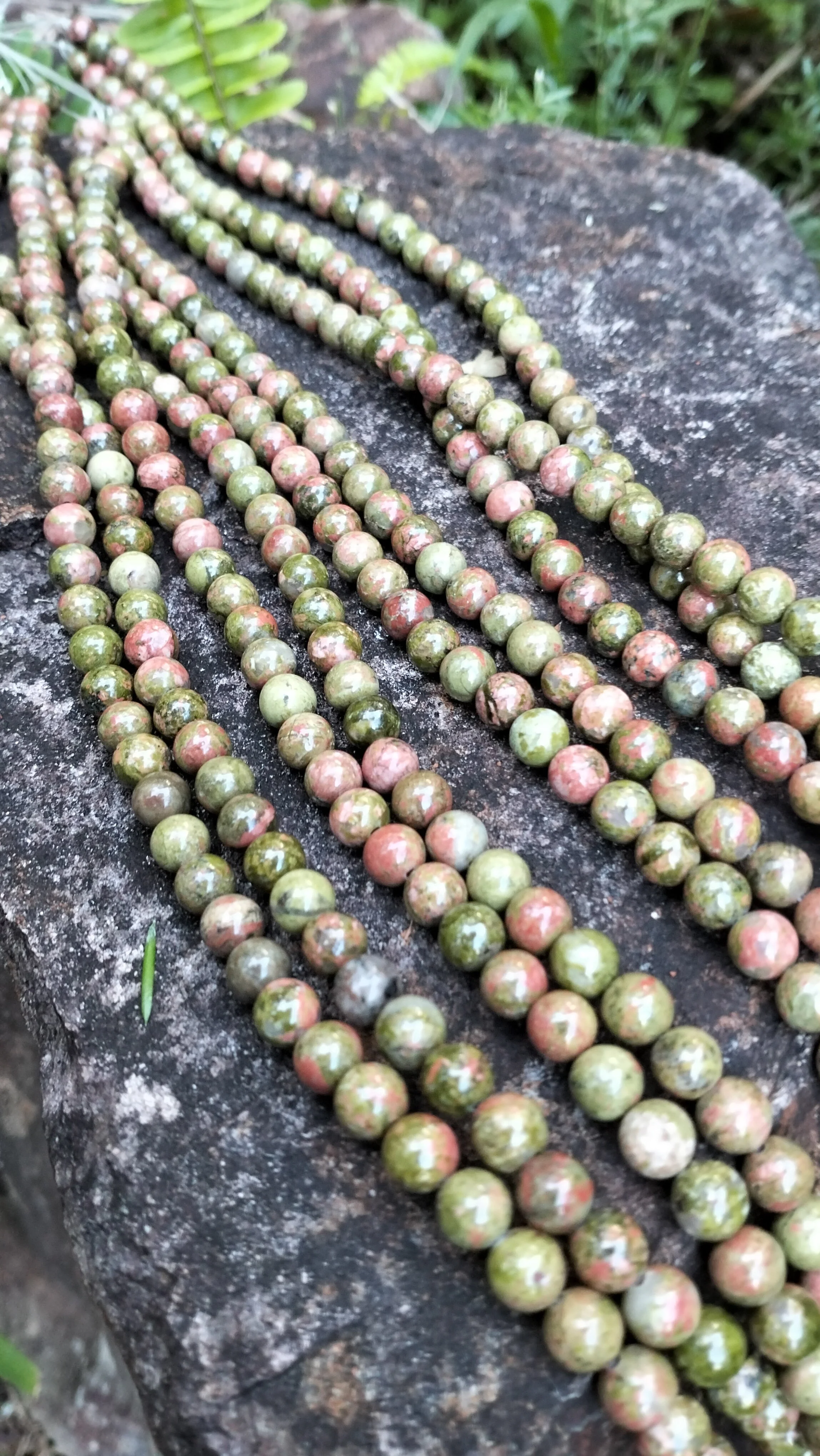 6mm Unakite Jasper Gemstone Bead strand, Round Polished