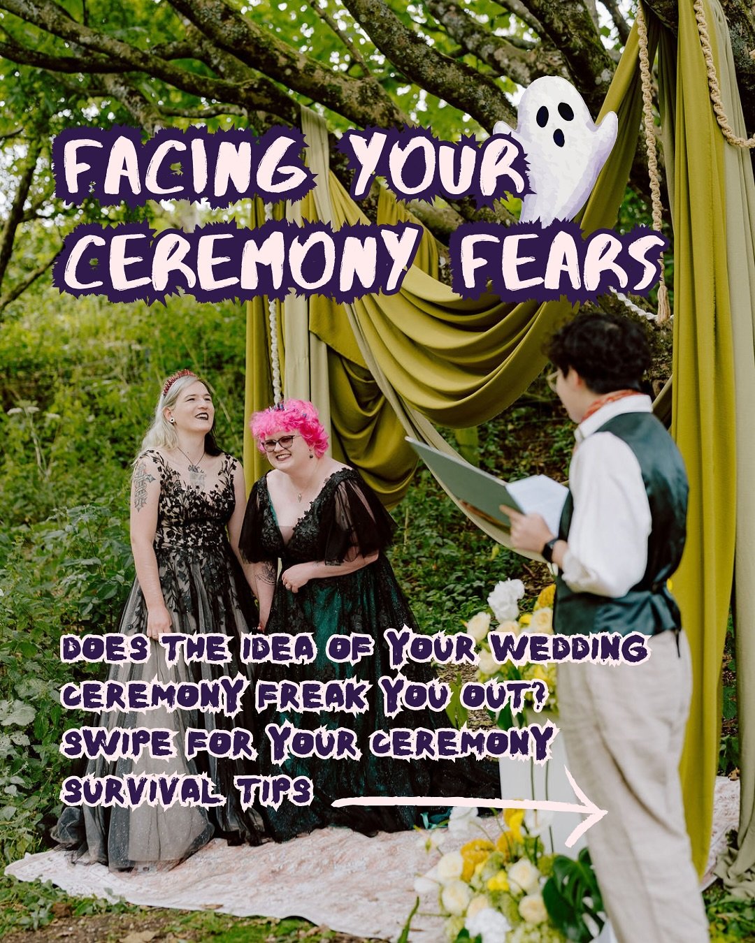 When you think about your wedding ceremony, do you feel like horrors are lurking in wait? 👻

If your anxiety about everything that a traditional ceremony entails is making you want to SCREAM, I&rsquo;ve got your back!

Booking a celebrant means that
