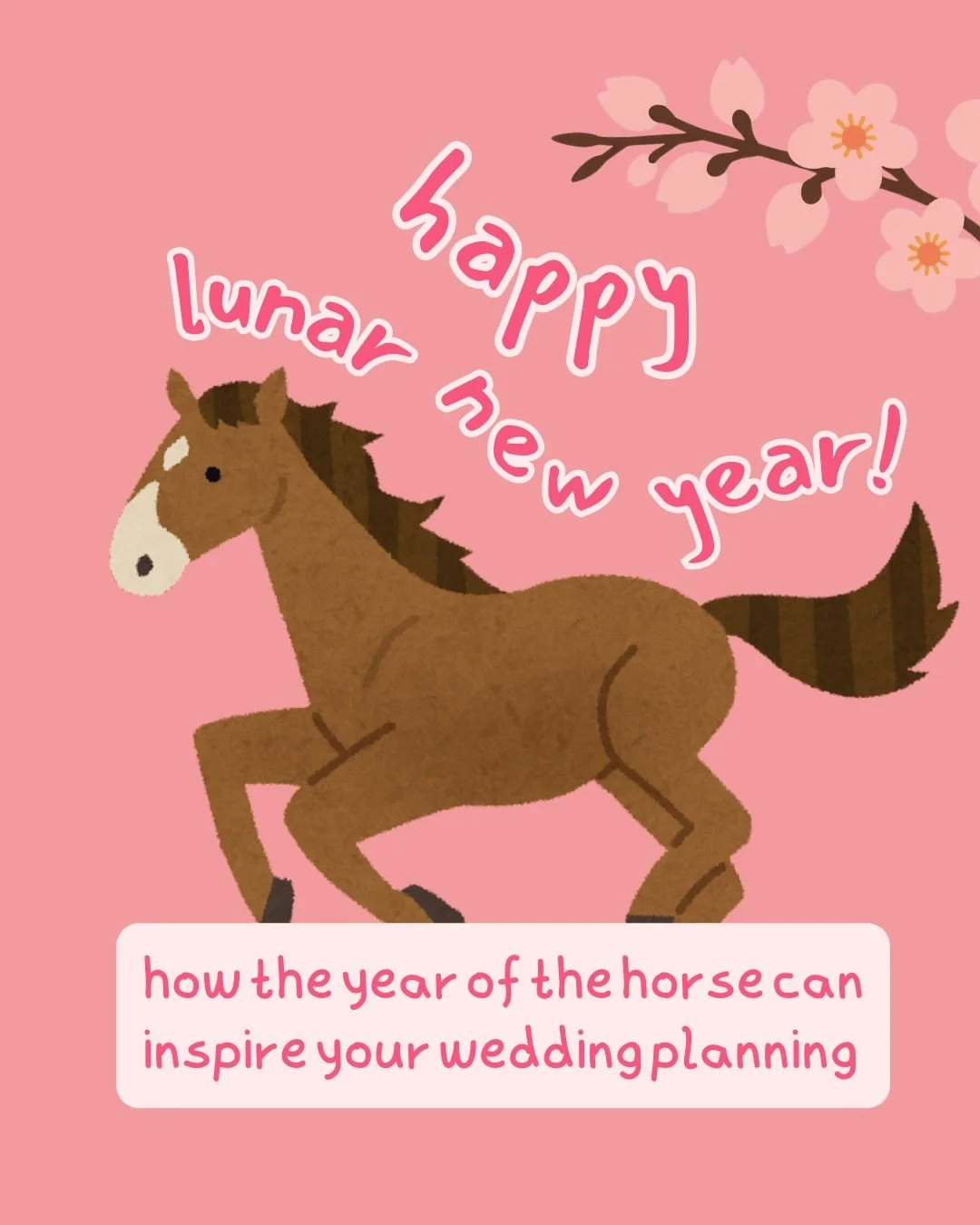 Happy lunar new year!! 🧧

GIDDY-UP, to-be-weds! 💘 It&rsquo;s the year of the horse 🐎 And I think the energy of the horse&mdash;independent, brave and deeply passionate&mdash;can really help you in your wedding planning!

Don&rsquo;t let others rei