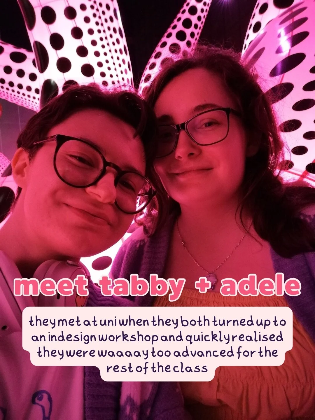 💘 Meet Tabby (they/he) + Adele (she/her) 💘

I first met Tabby and Adele (or Tadele!) at the @rebellovedirectory Wedding Fair last November, and we were giggling away as we chatted about their meet-cute at uni at an InDesign workshop and also how th