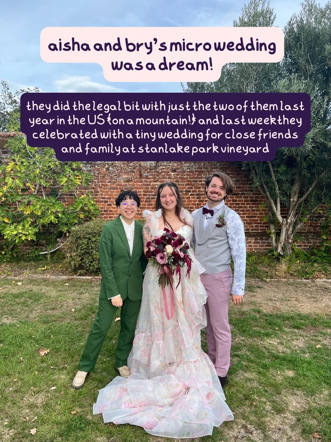 💘 Aisha &amp; Bry&rsquo;s micro wedding 💘

The most GLORIOUS autumn day at Stanlake Park Vineyard last week with Aisha (she/her) and Bry (they/he) and just 12 of their closest people! 🍂🥀

I LOVE a couple who get ready together and Aisha and Bry w