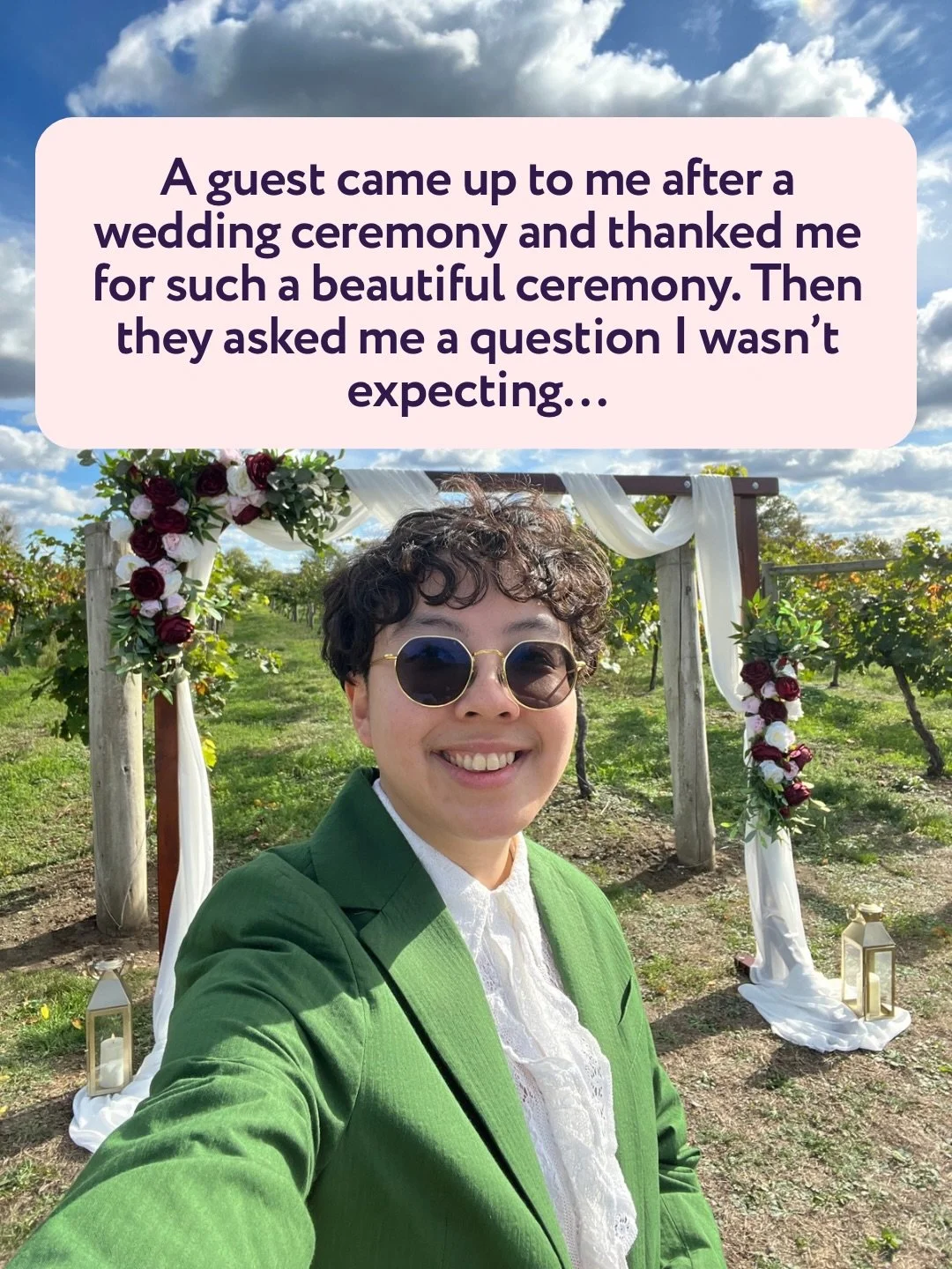 A guest came up to me after a wedding ceremony and thanked me for such a beautiful ceremony. Then they asked me a question I wasn&rsquo;t expecting&hellip;

&ldquo;How many of these do you do a day?&rdquo;

The idea I could ever do multiple wedding c