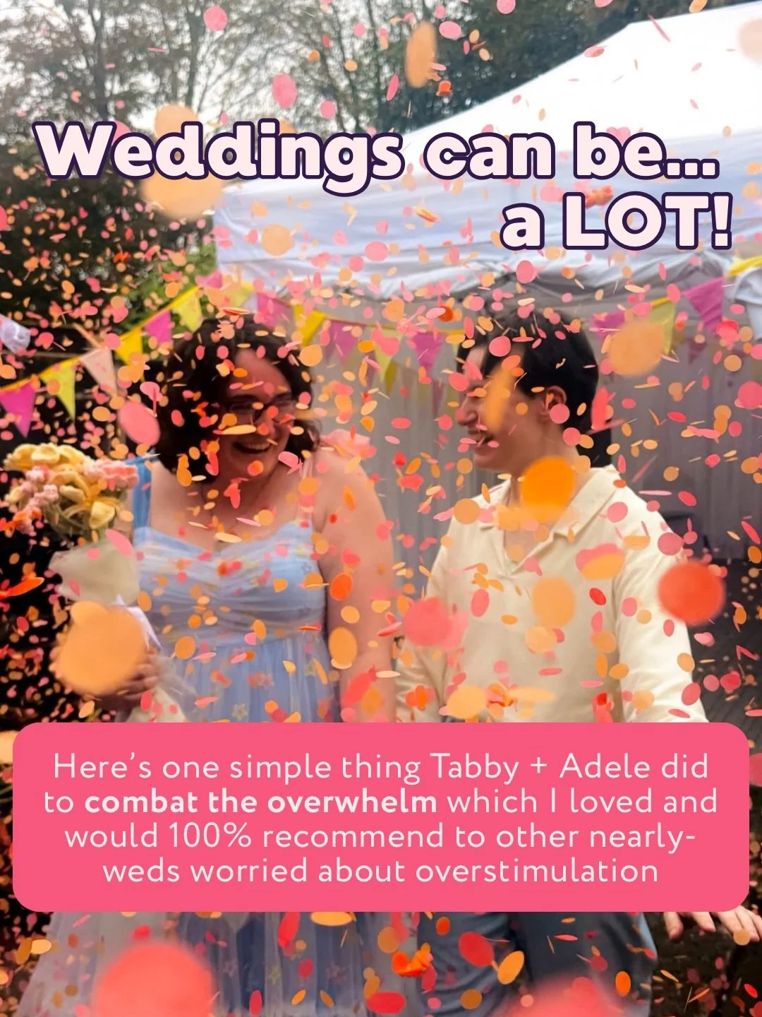When Tabby (they/he) + Adele (she/her) asked me to put in an announcement about them having a 10-minute break at the end of their ceremony, I was SO here for it!! 🙌

It really made me think that more people should do this. So, ask your celebrant to 