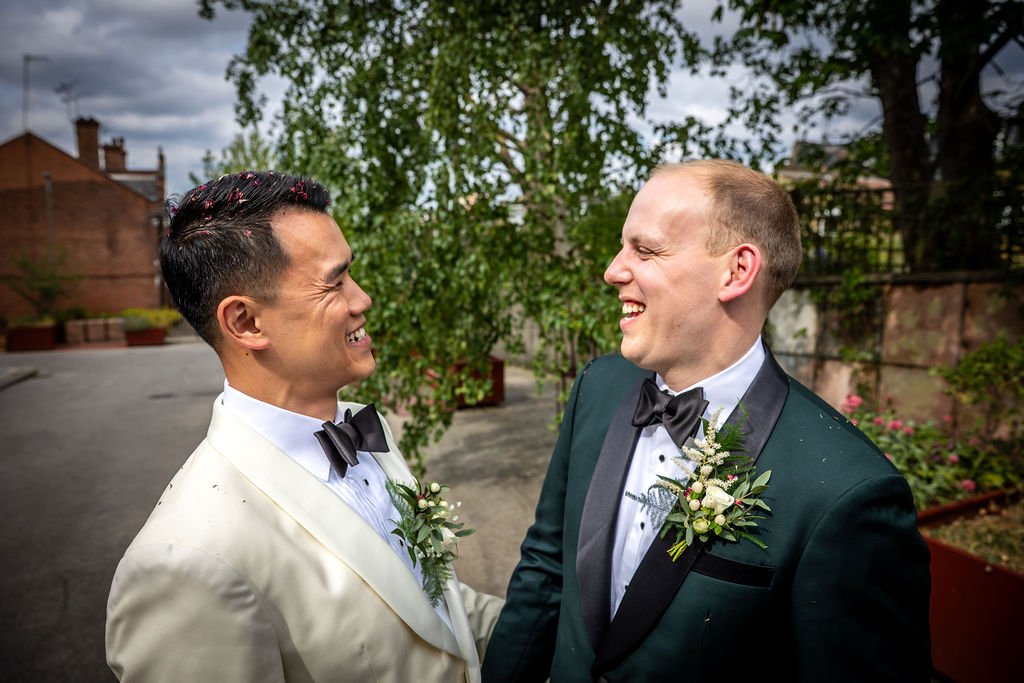 Celebrating queer joy in London: Kevin + James’ celebrant wedding at Battersea Arts Centre