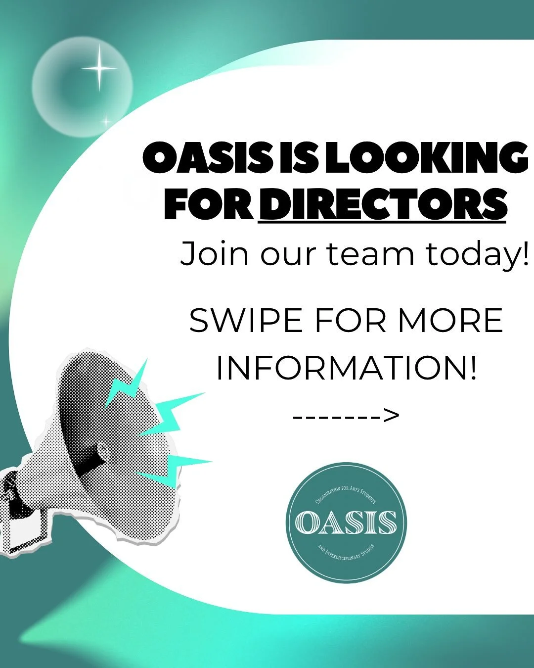 Hello everyone! Happy Canada Day!
In the holiday spirit of gift giving, we&rsquo;re presenting another lovely opportunity for Arts students to get involved!
~
Behold! OASIS directorships! We appreciate your interest in this if you sign up.
~
Now, for