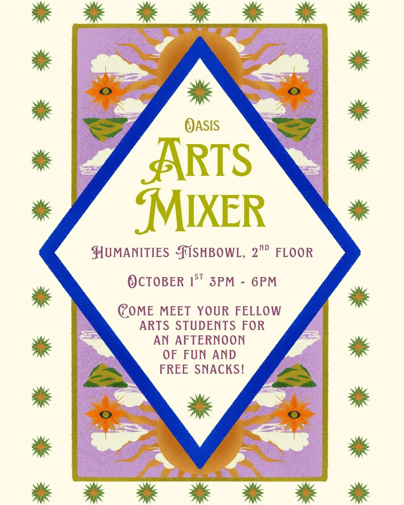 Arts students! Fall is finally here! Come join us in the Humanities Fishbowl on October 1st for an afternoon of activities, snacks, and music - a great opportunity to get to know your fellow arts students.  The event will run from 3pm - 6pm! 

RSVP a