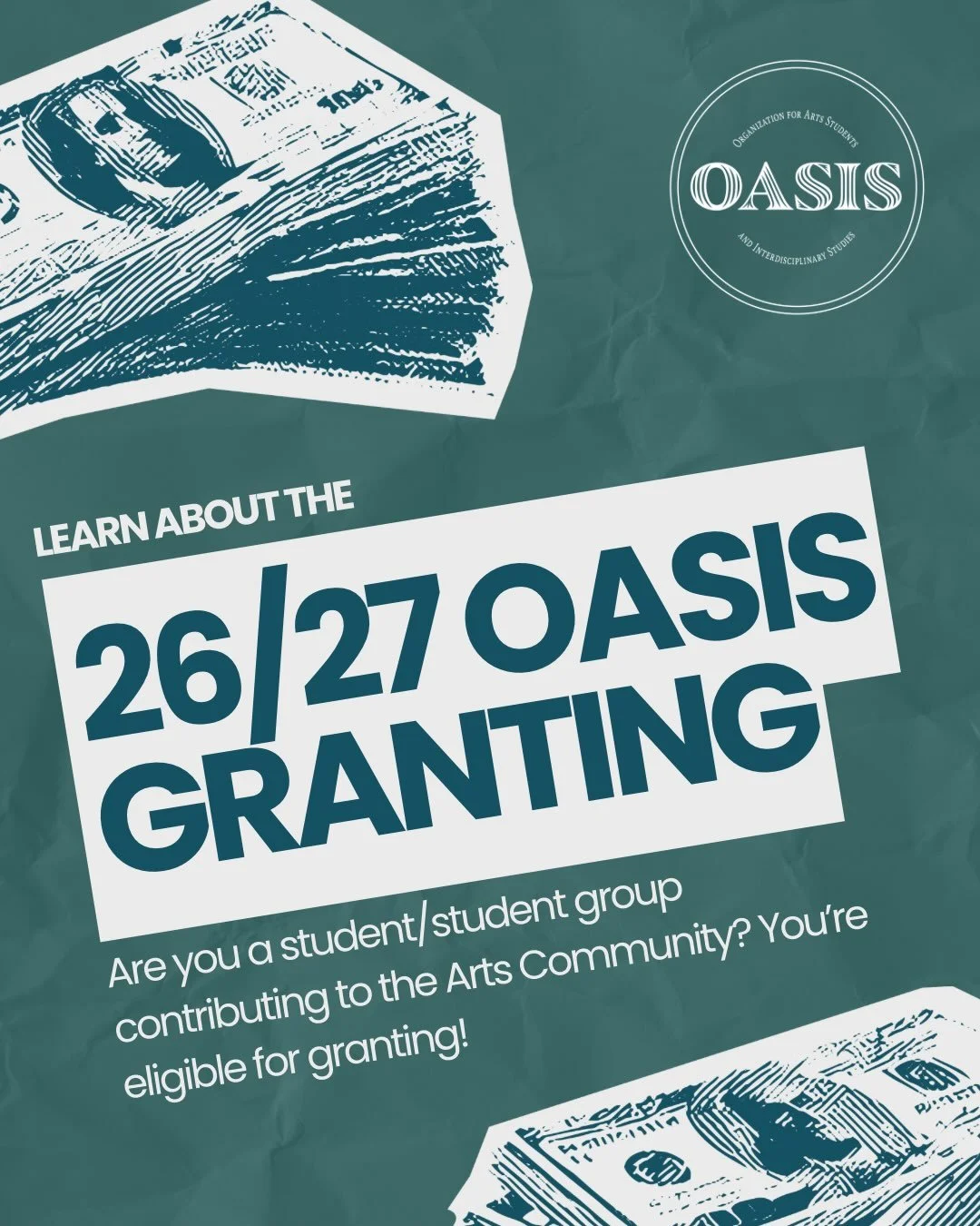Are you an Arts Faculty Student or Student Group?
You&rsquo;re eligible for granting through OASIS! 💵💰

Visit our website linked in bio for more information about our 2026/27 Granting Cycle 🔗 

#universityofalberta #facultyofarts