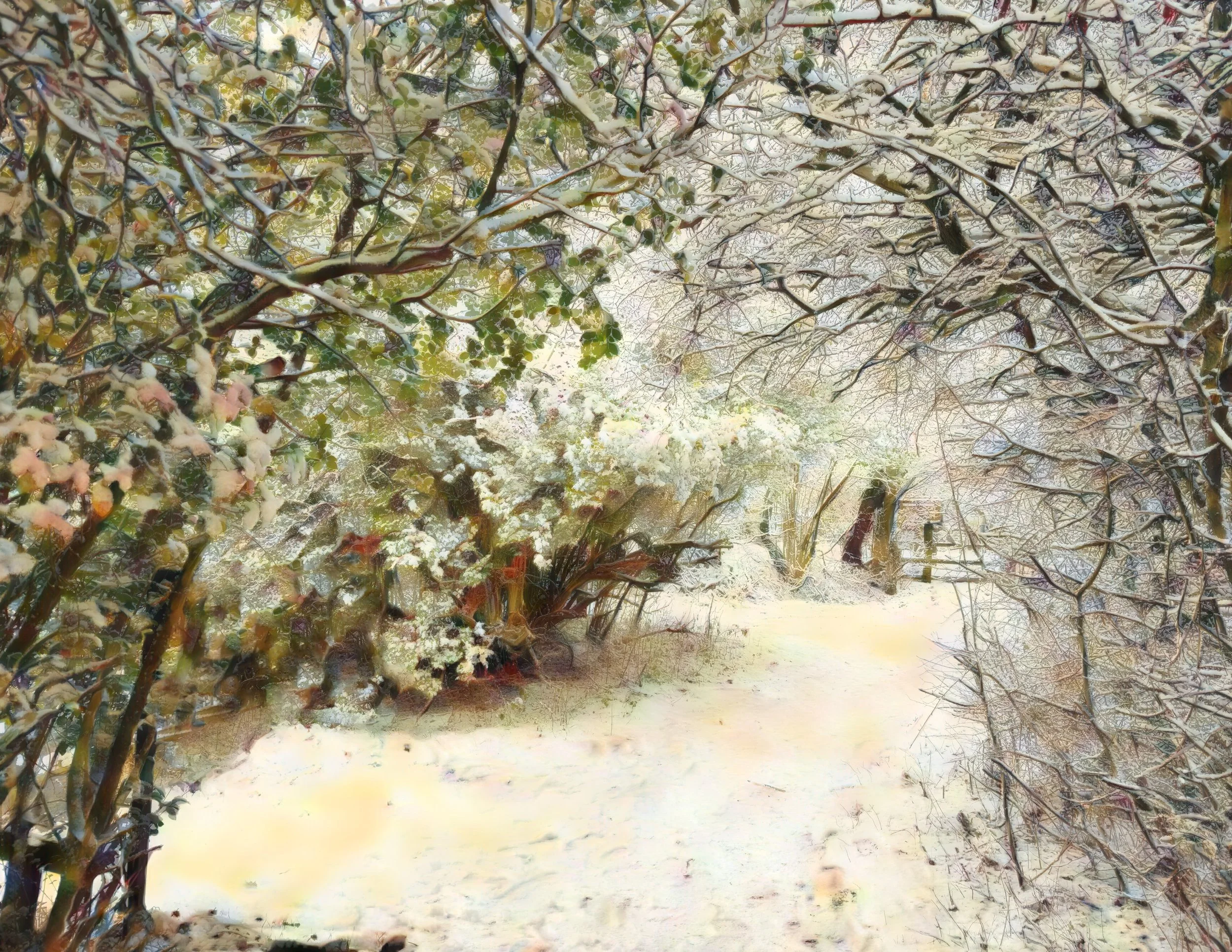 snow scape: Greenery still burst through the frozen tundra, even when all is frozen life still breaks through. 