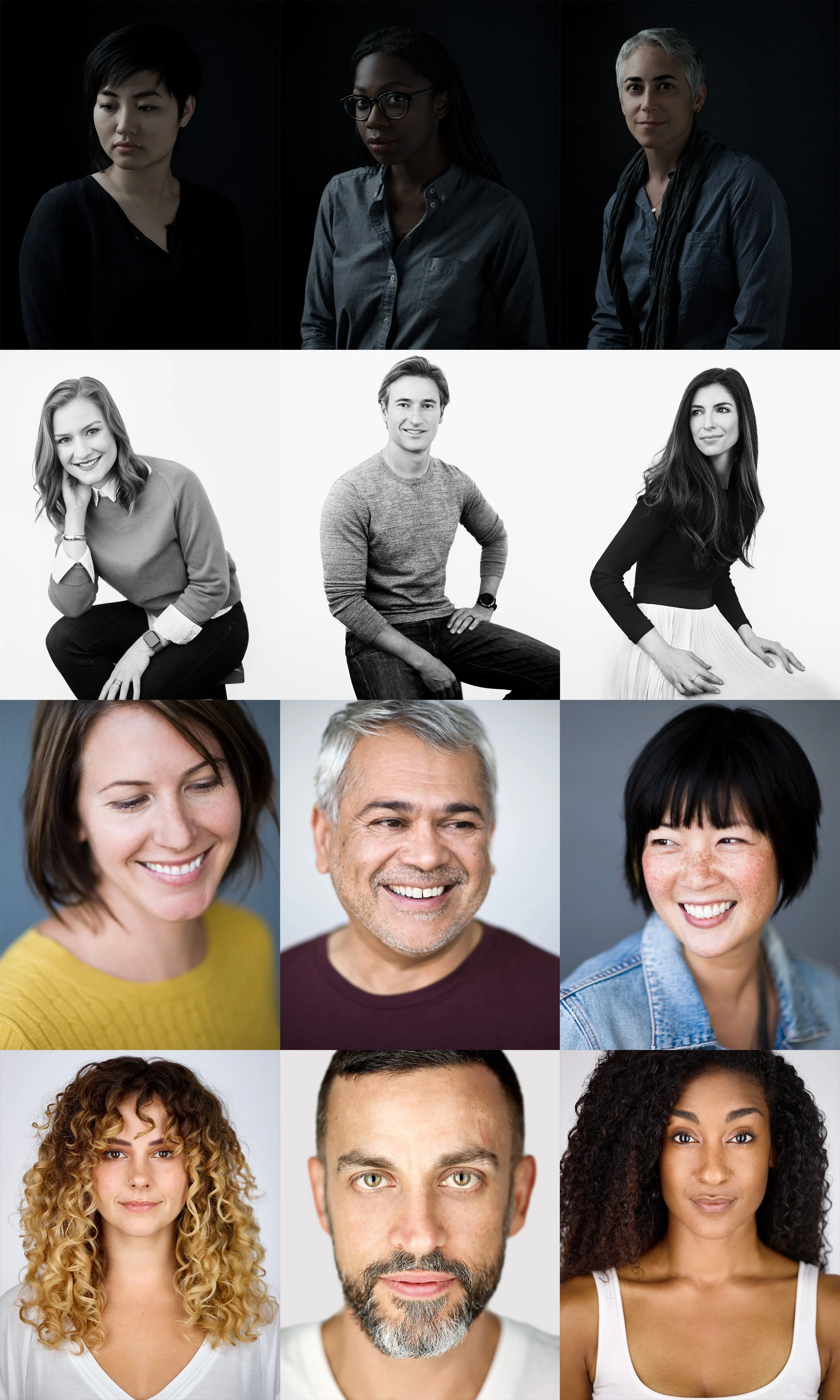 ompany headshots and team headshots portfolio showing 12 professionals with varied styles, lighting, and backgrounds