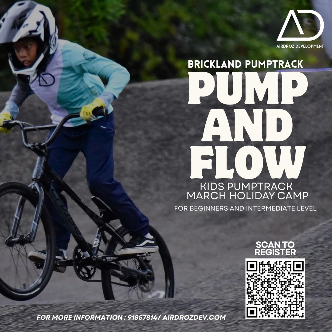 Ready to ride and flow? 🚴&zwj;♂️ 
Join our Pump &amp; Flow Kids Camp at Brickland Pumptrack! This 2-day,beginner camp introduces kids to the exciting world of pumptrack riding. Designed for ages 6+ participants will learn proper body position, rolle