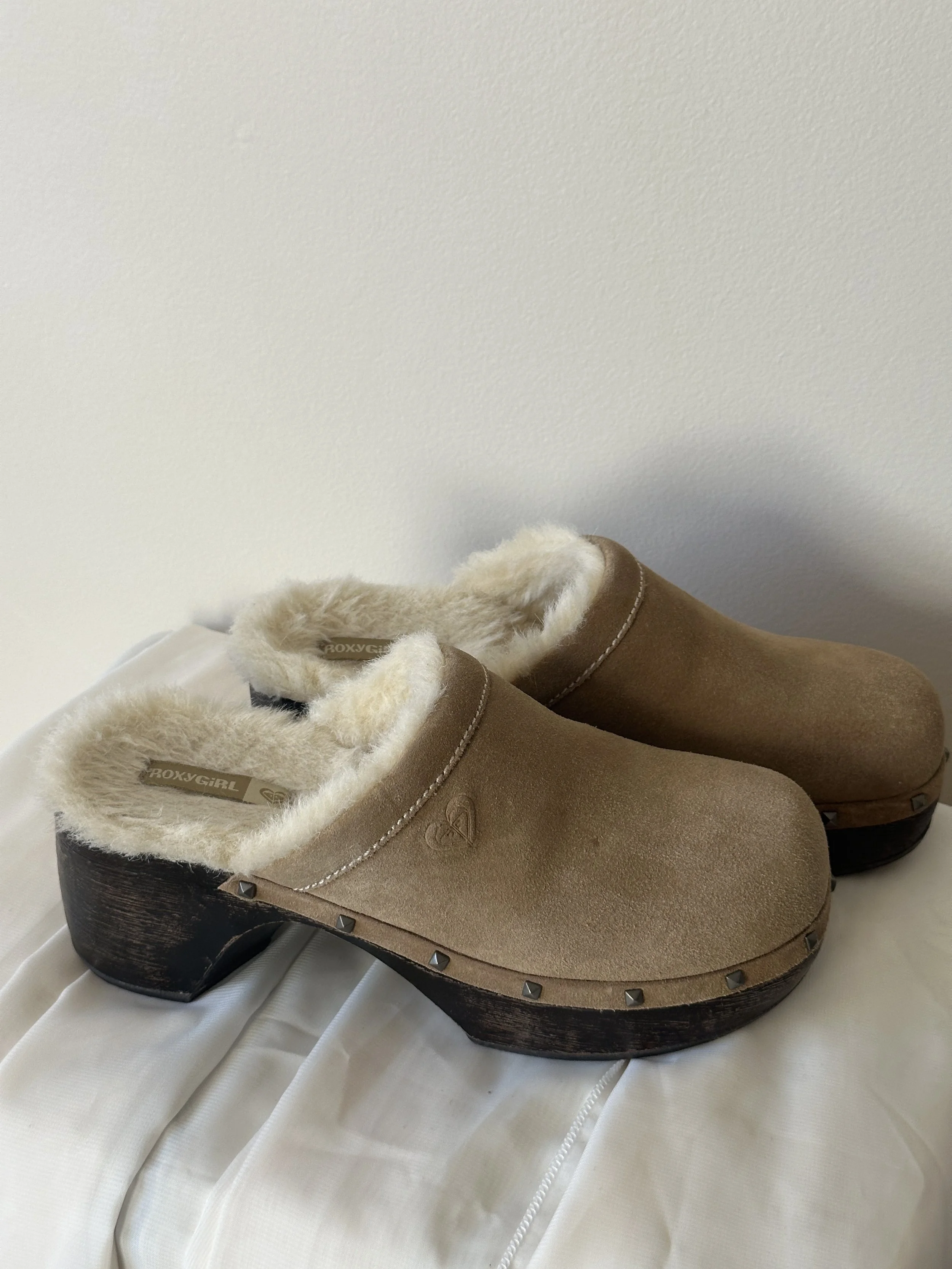 Roxy Tan Suede Clogs
