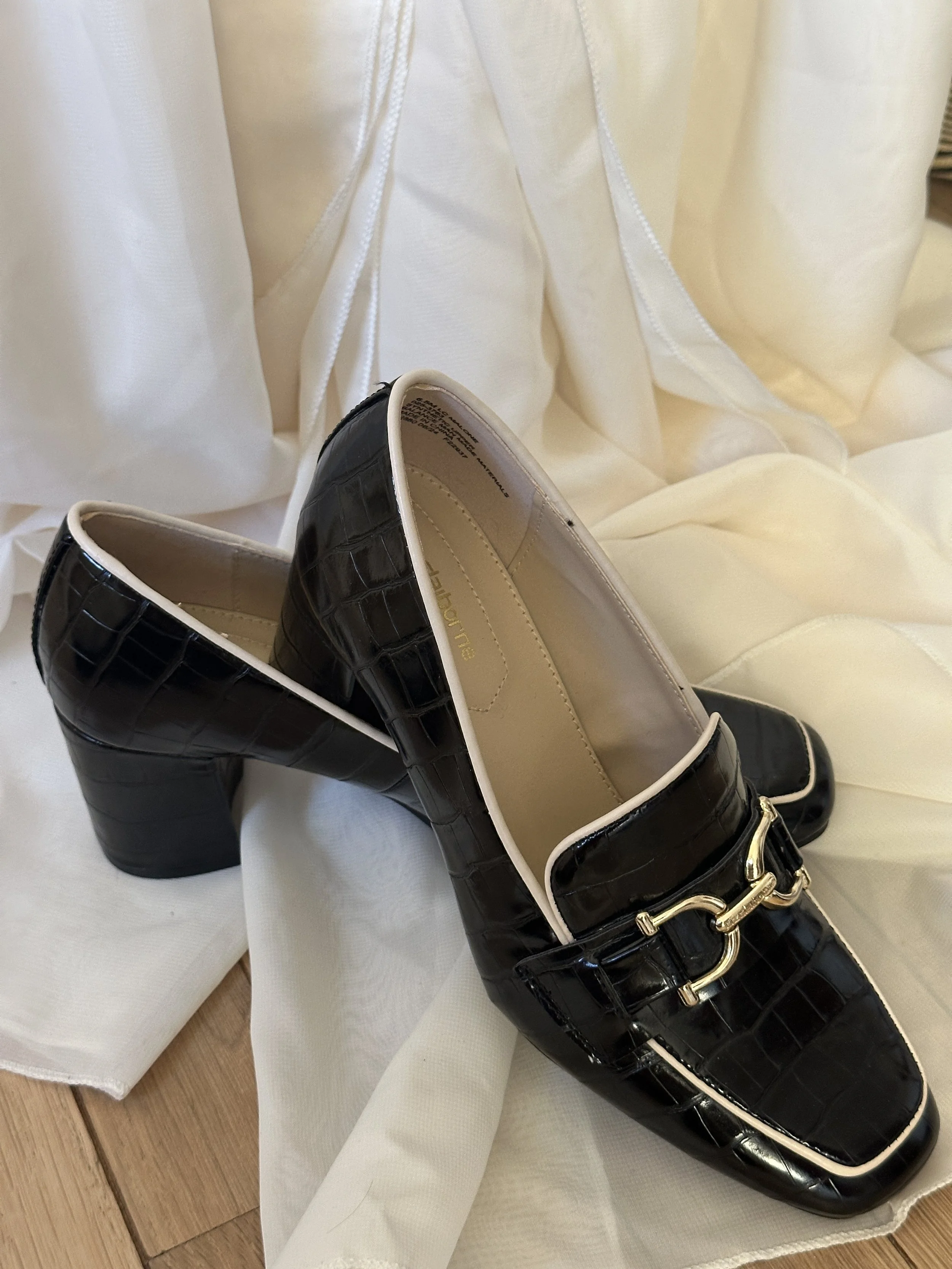 Black Croc Heeled Loafer