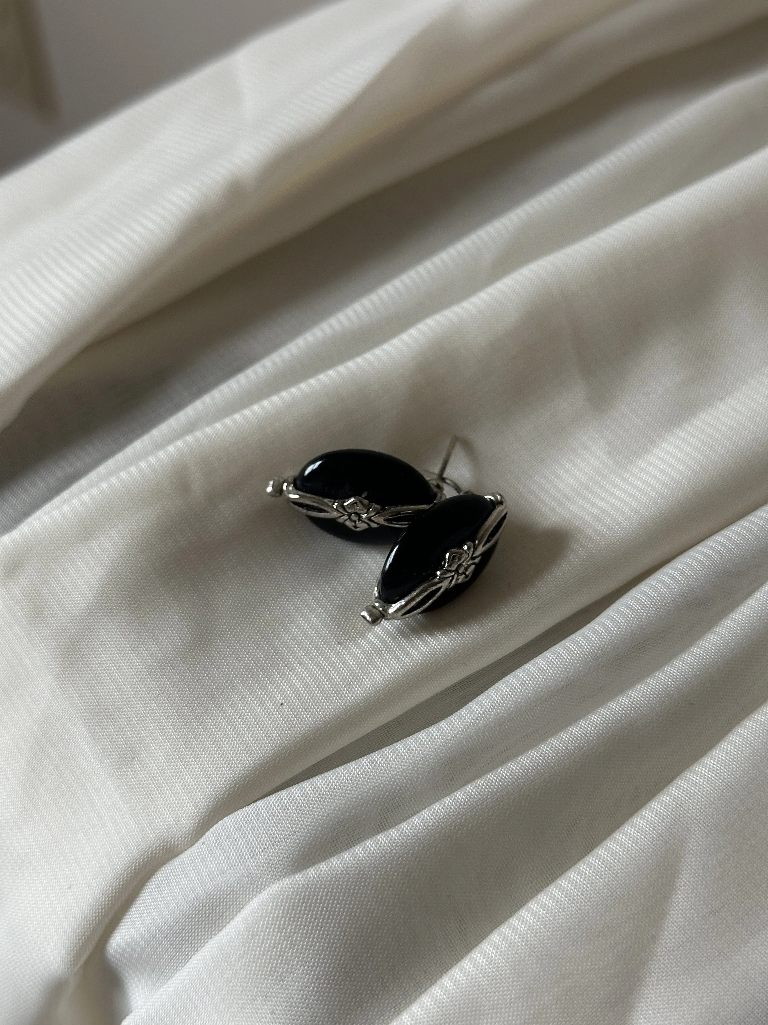 Black Elongated Oval Earrings