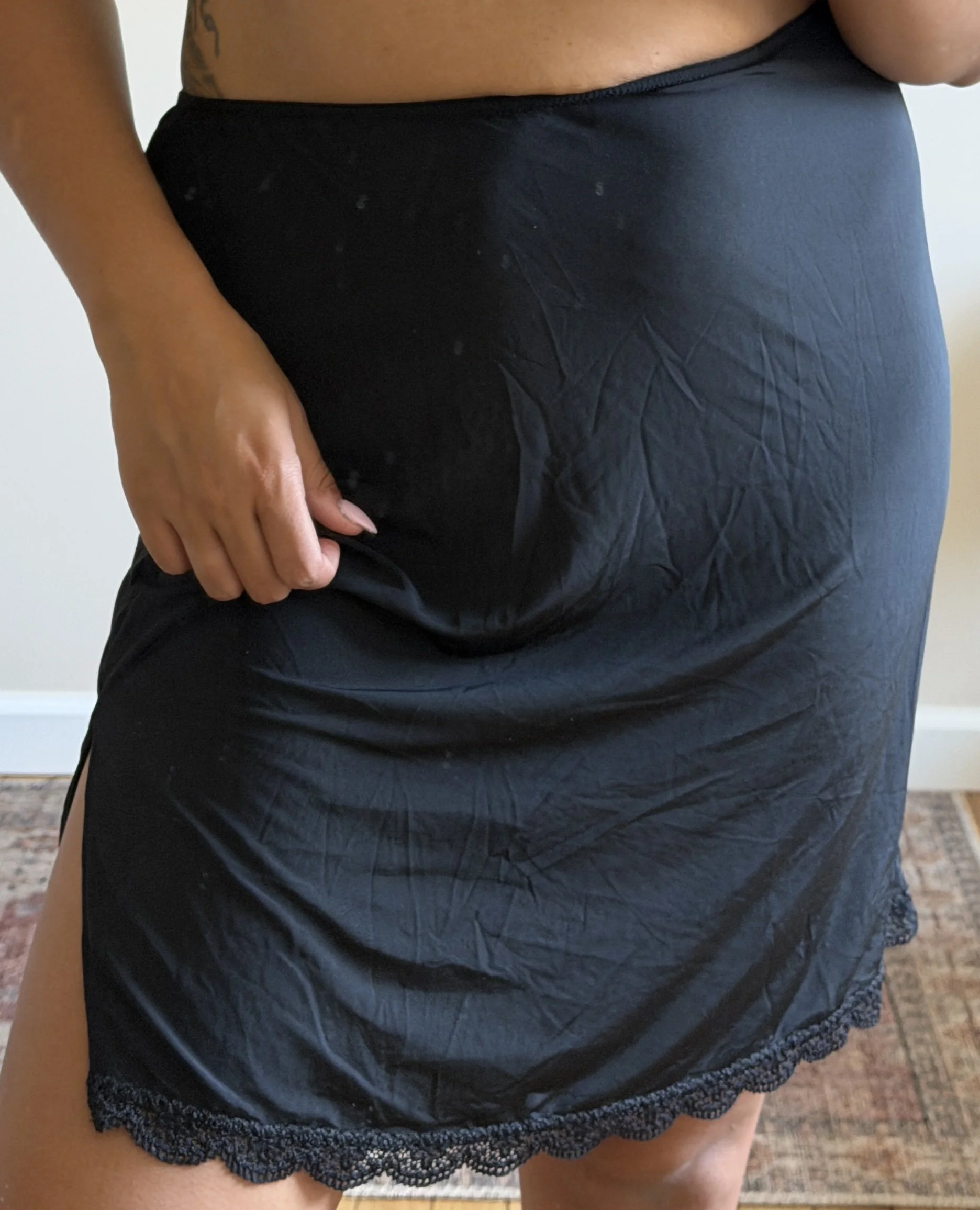 Black Scalloped Slip Skirt