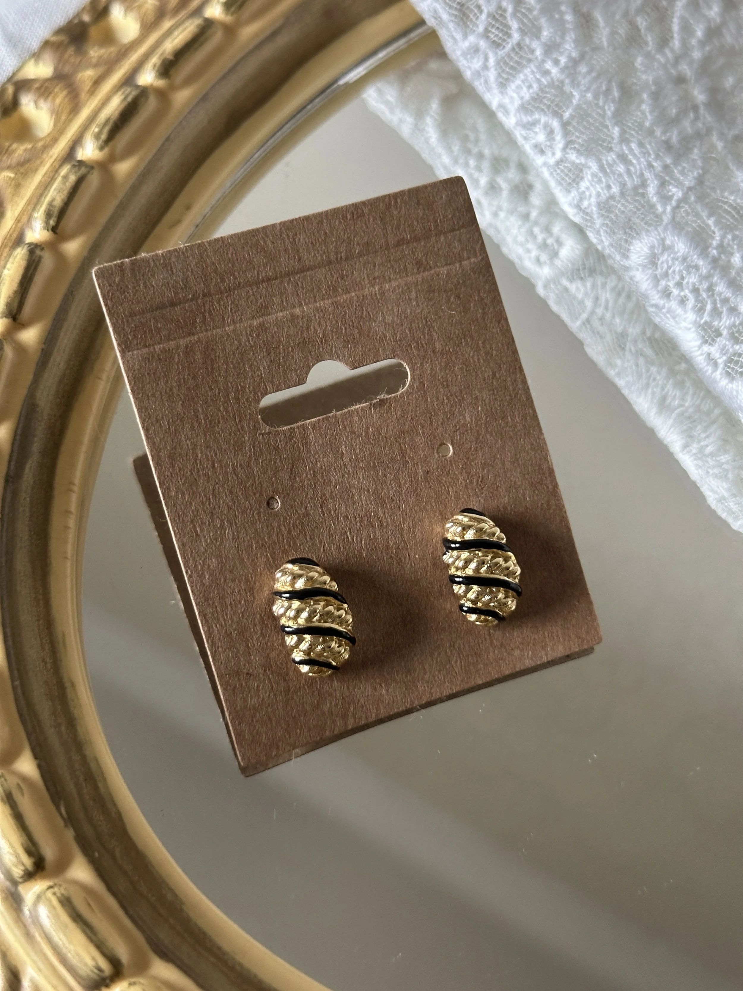 Trifari Gold and Black Earrings
