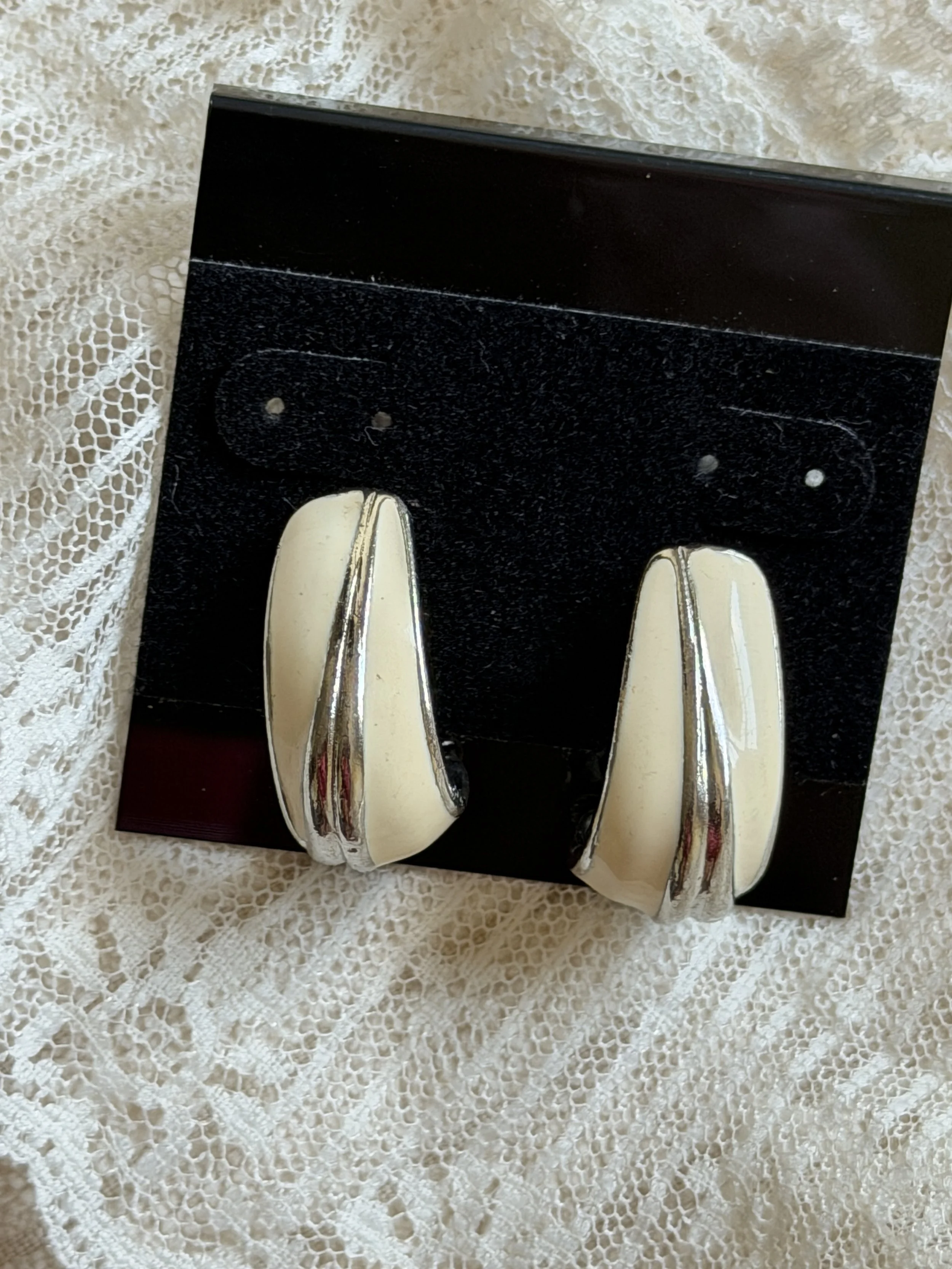 Silver & Cream Enamel Earrings