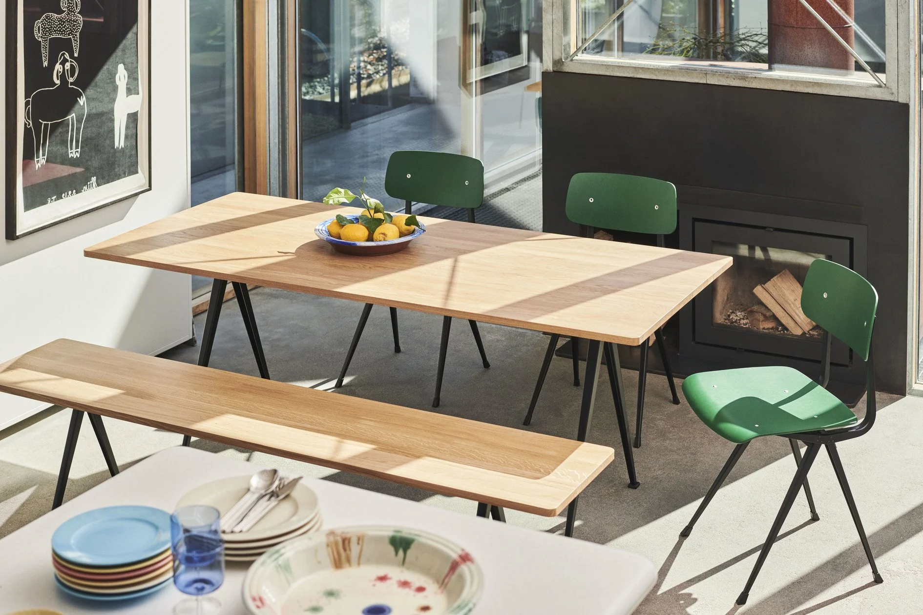table-pyramid-wim-rietveld-ahrend-salon-momentum-design-store-lille-curation-rijsel-mobilier-luminaires-Result Chair forest green wb lacquer oak black frame_Pyramid Table 02_Pyramid Bench 12.jpg