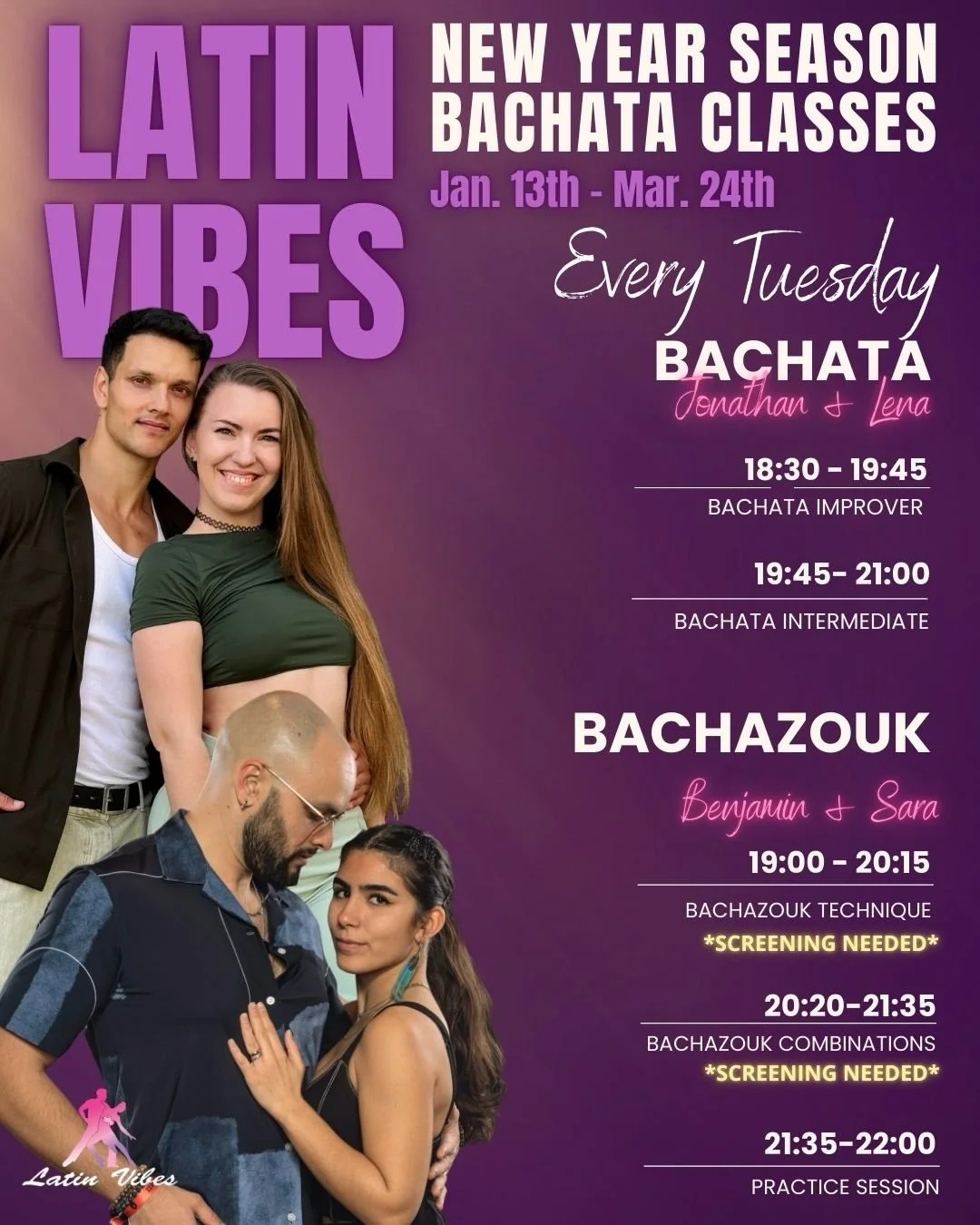 NEW YEAR SEASON

New season starting January 13th 2026!

SIGN UP WITH LINK IN BIO

‼️Sign up and pay before the new year‼️
- please notice the new VAT rules starting January 1st 2026. 
- this means all students over 30 years old will have a price inc