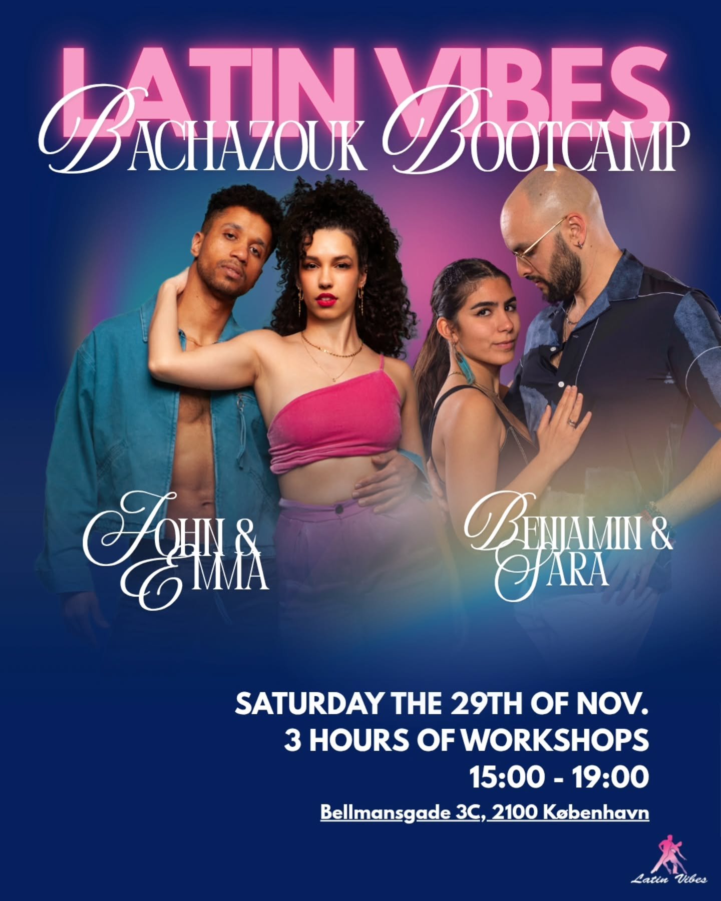 Dear dancers,

We invite you to a special Latin Vibes bachata bootcamp with international guest teachers John &amp; Emma 🏴󠁧󠁢󠁳󠁣󠁴󠁿 together with Latin Vibes teachers Benjamin &amp; Sara🇩🇰

John &amp; Emma are known for their amazing teaching a