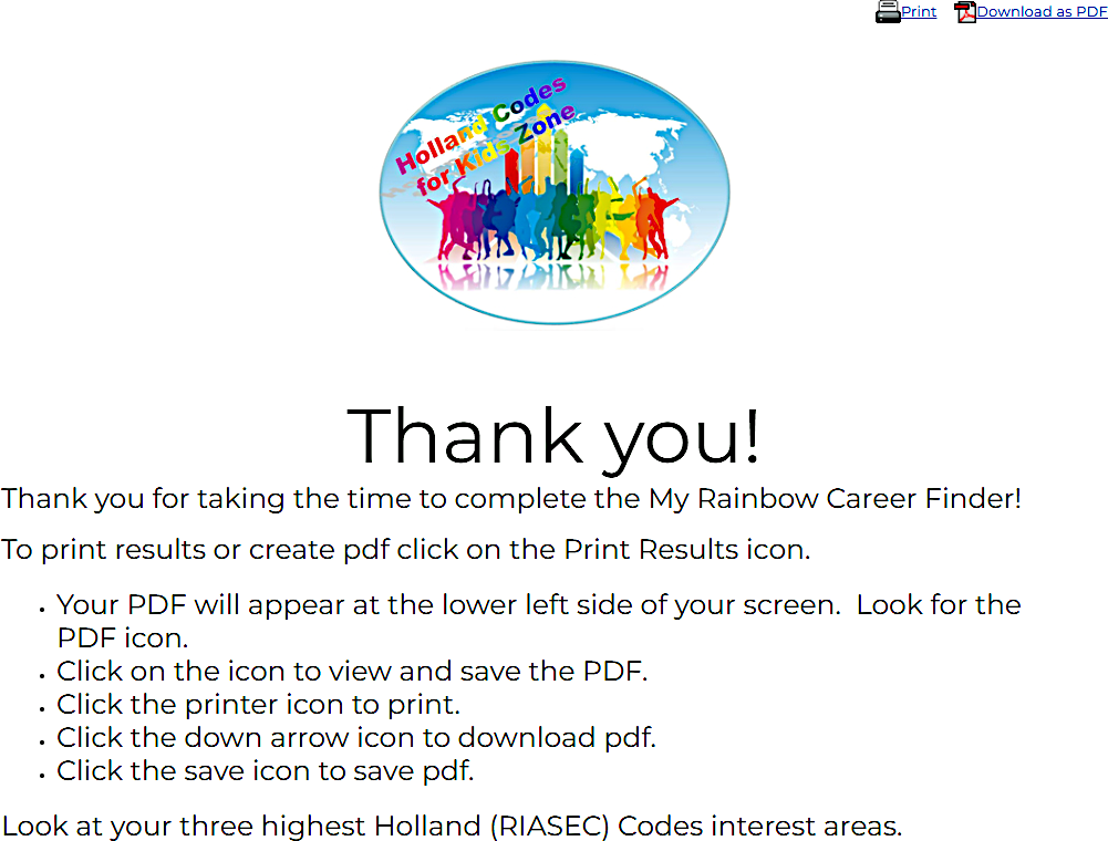 Kid Career Awareness System result Page