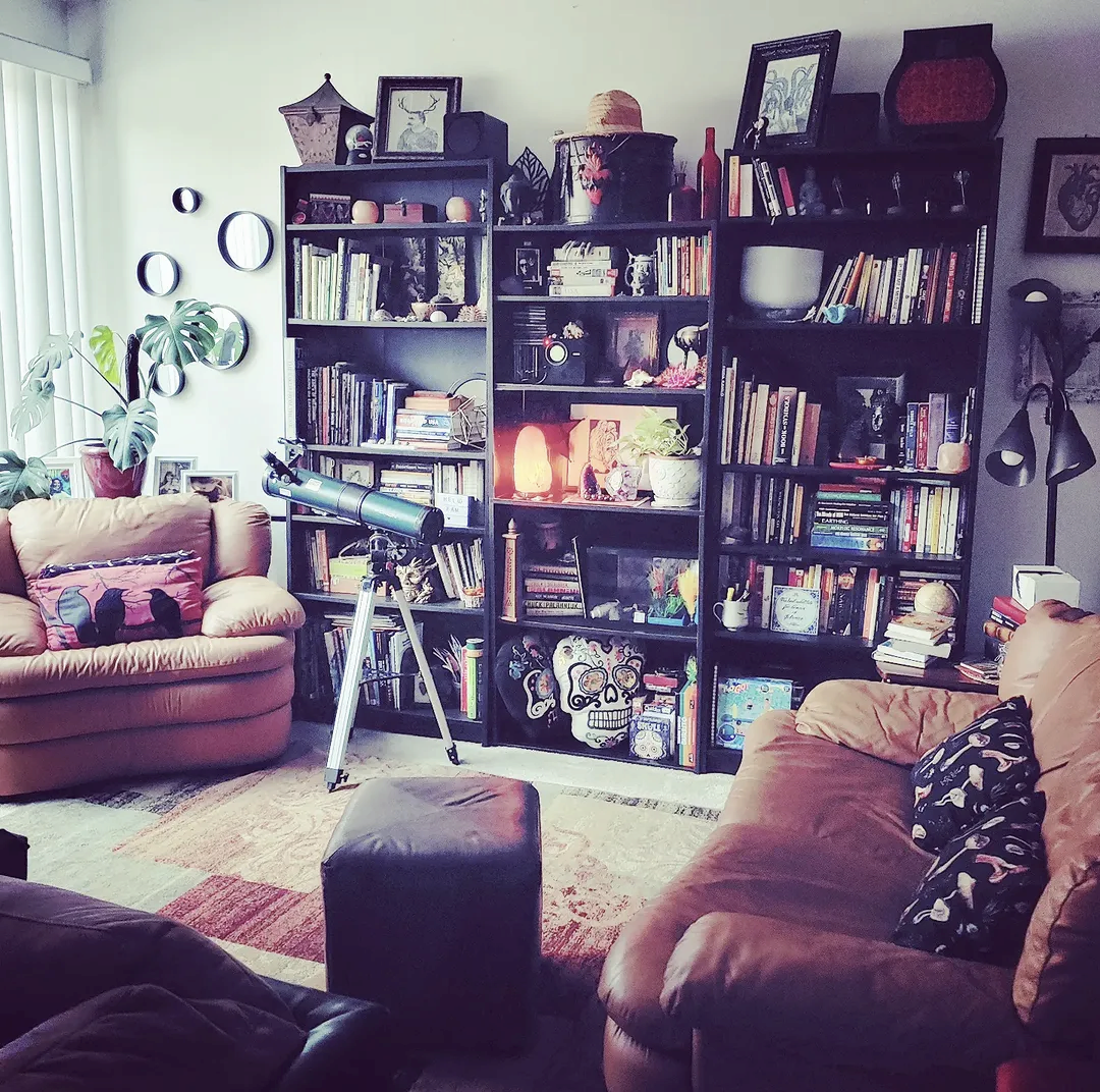 After - clear low tech library area and the TV is now in a better place