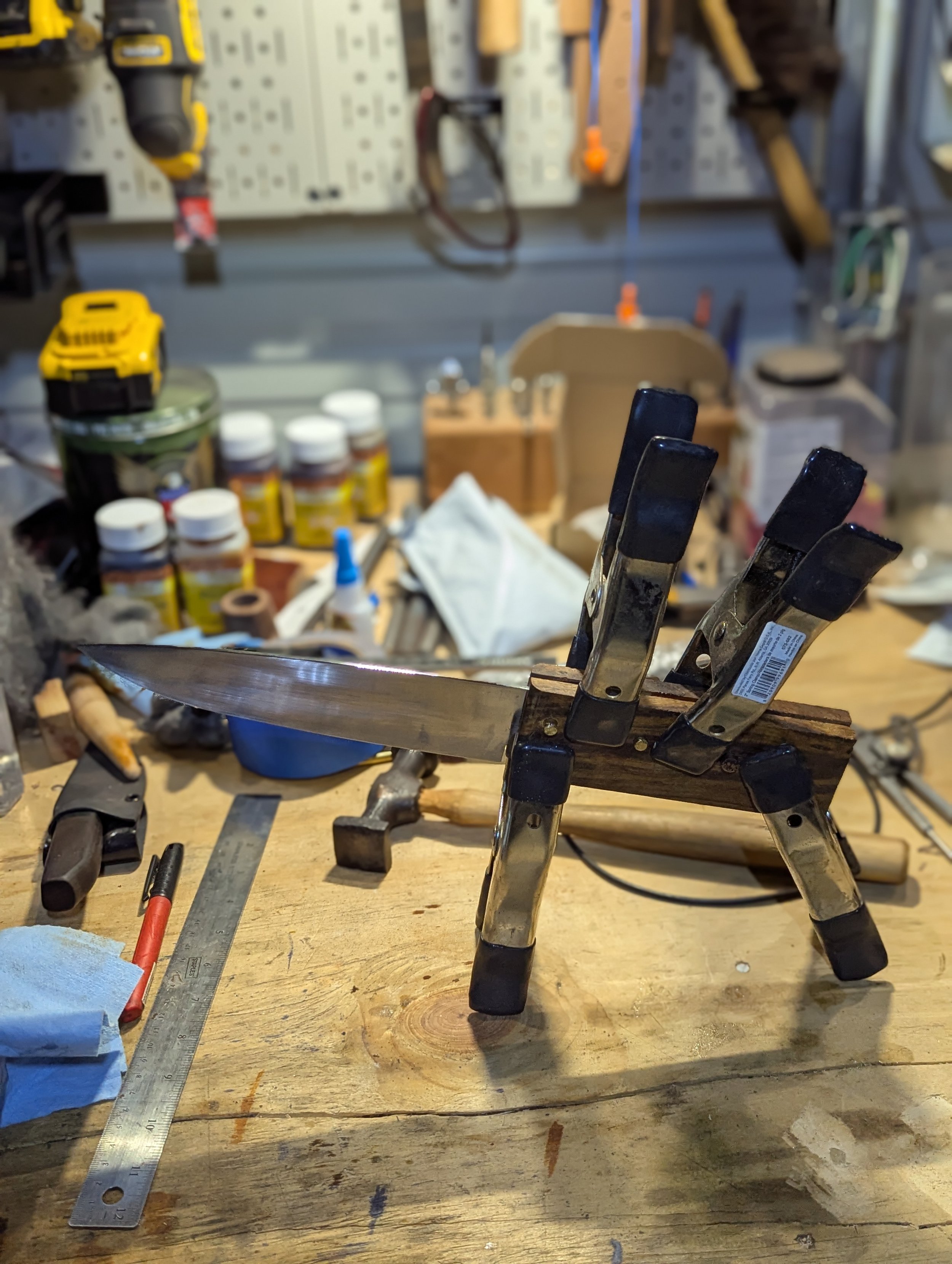 All glued and clamped, just waiting for the epoxy to dry. I use G-flex marine grade epoxy.