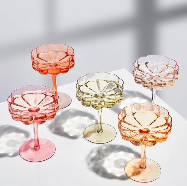 717 - Flower Wave Martini Glass (Set of 6) Assorted Colors Available $53.00