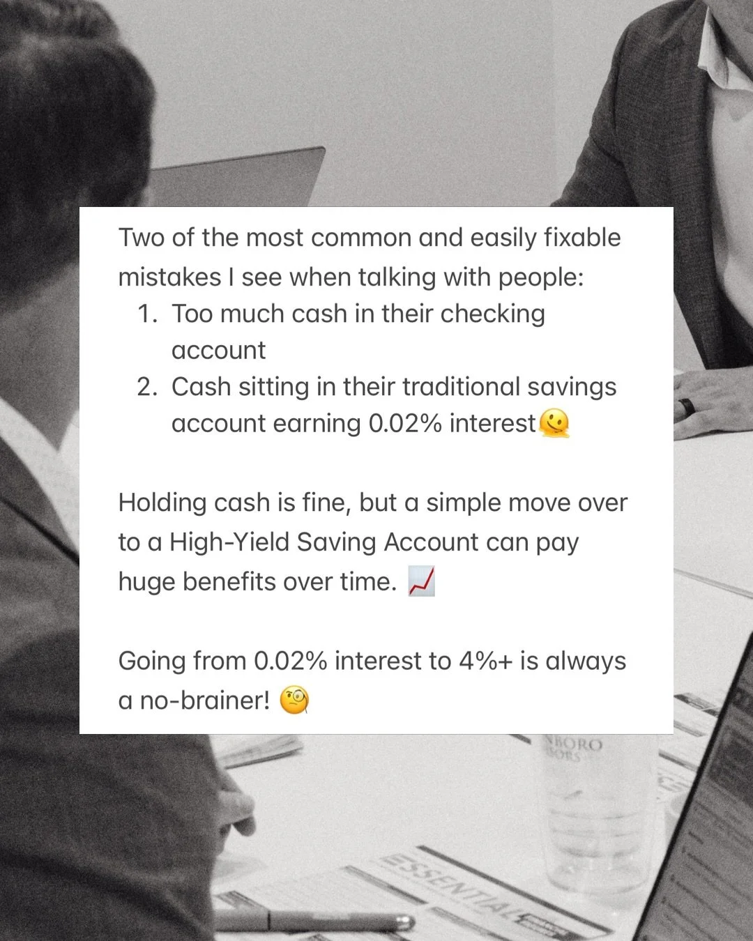 Don&rsquo;t be that person 😤
__
This adjustment will take all of 10 minutes of your day, but can really help to optimize your financial framework. 

For those that would like to see numbers: 
$20k savings at 0.02% = $4/yr 😑
$20k savings at 4.00% = 