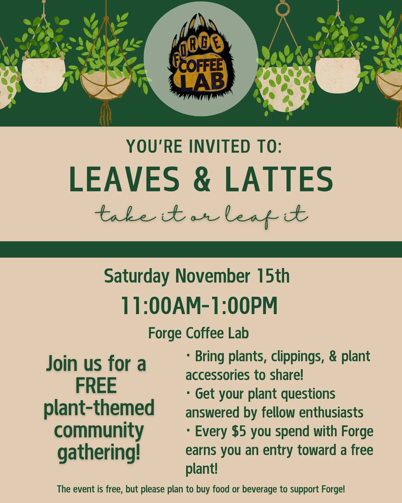 TOMORROW!

Join us Saturday November 15th 11am-1pm 🪴
Bring your pest-free plants, clippings, and plant accessories - and perhaps pick up something perfect to add to your own collection.