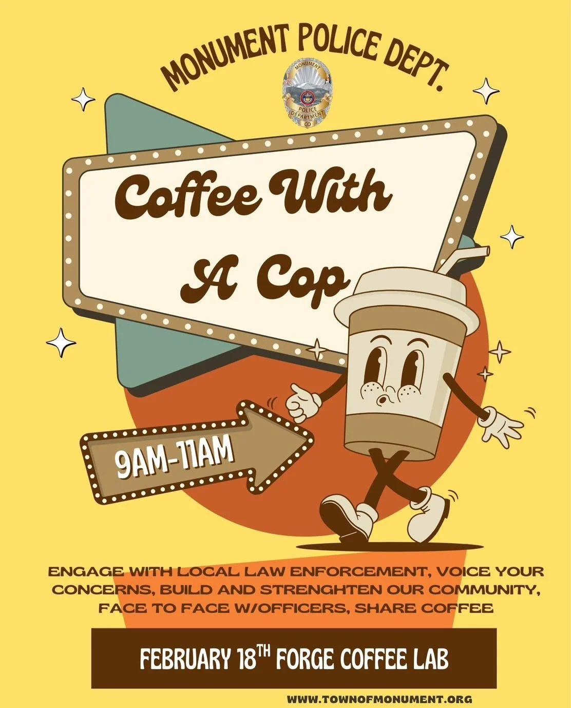 Join us this Wednesday - February 18th 9am-11am - for Coffee with a Cop! 👮🏼