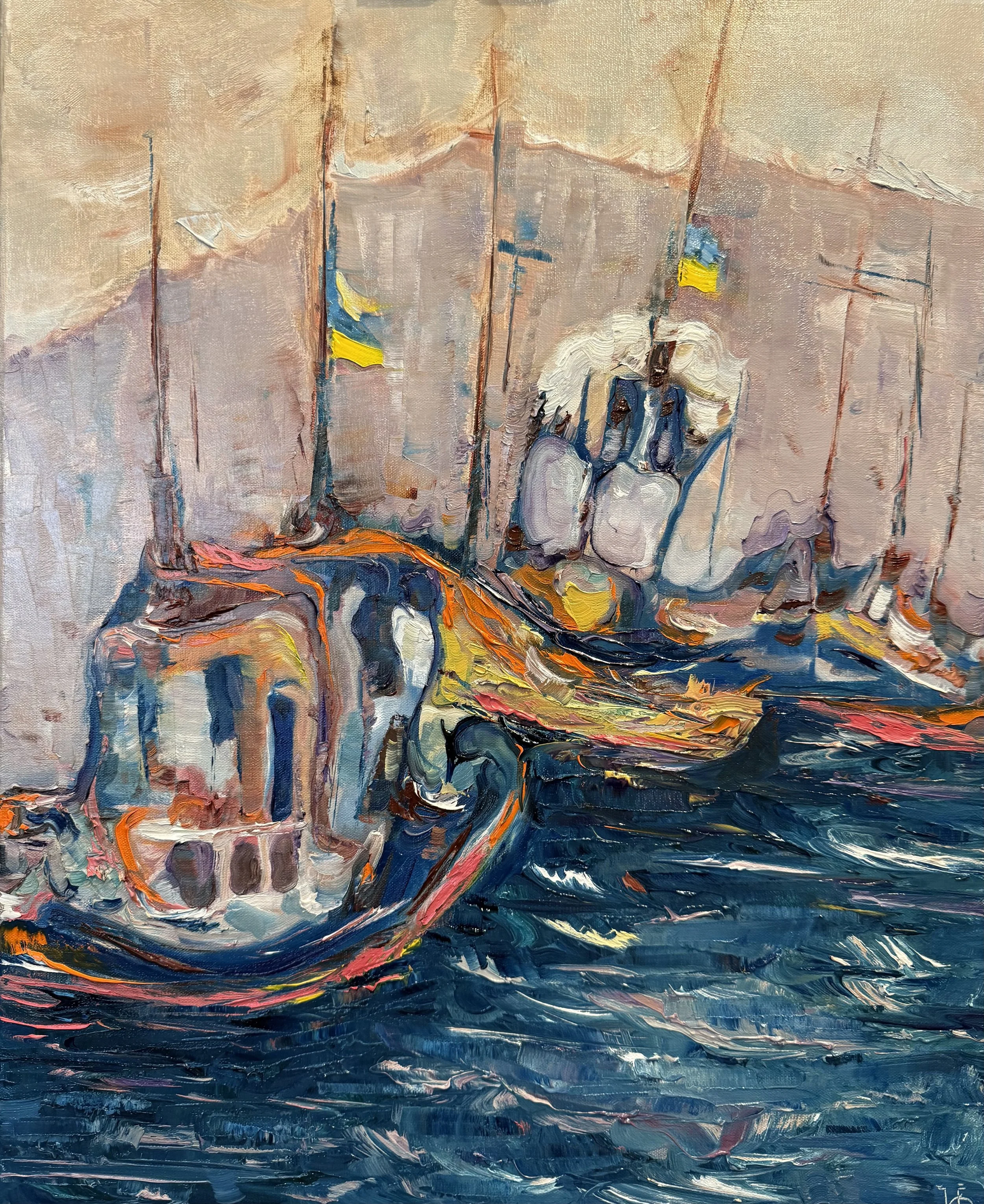 16"x20" "Aged Barges at the Harbor"