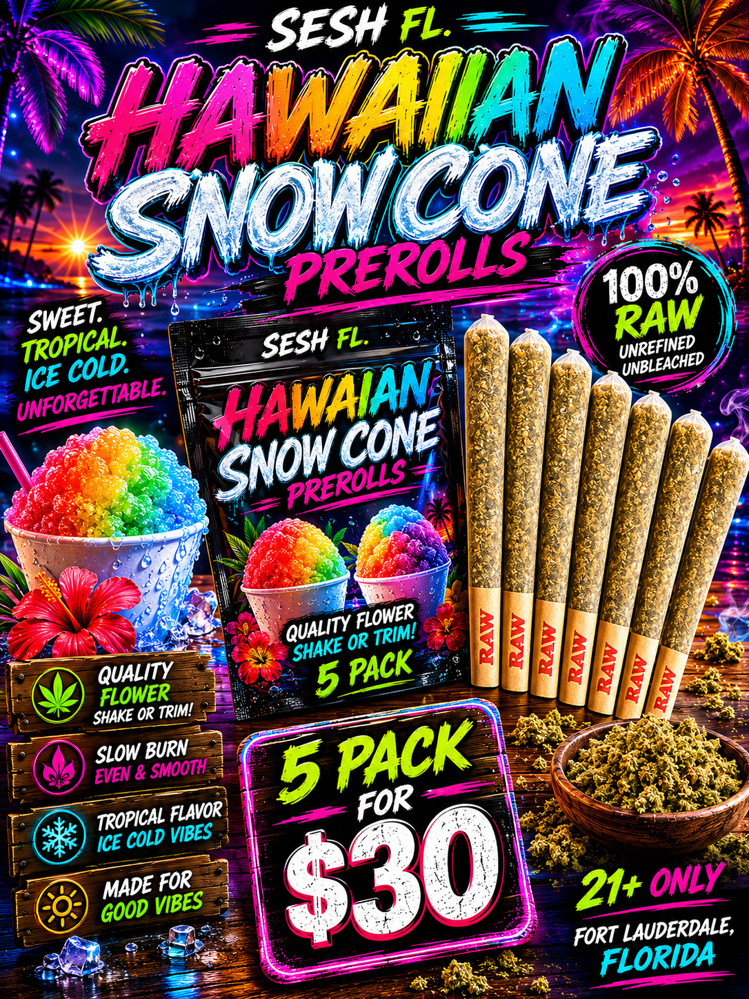 Hawaiian Snow cone (hybrid) Pre-rolls 5 pk $30